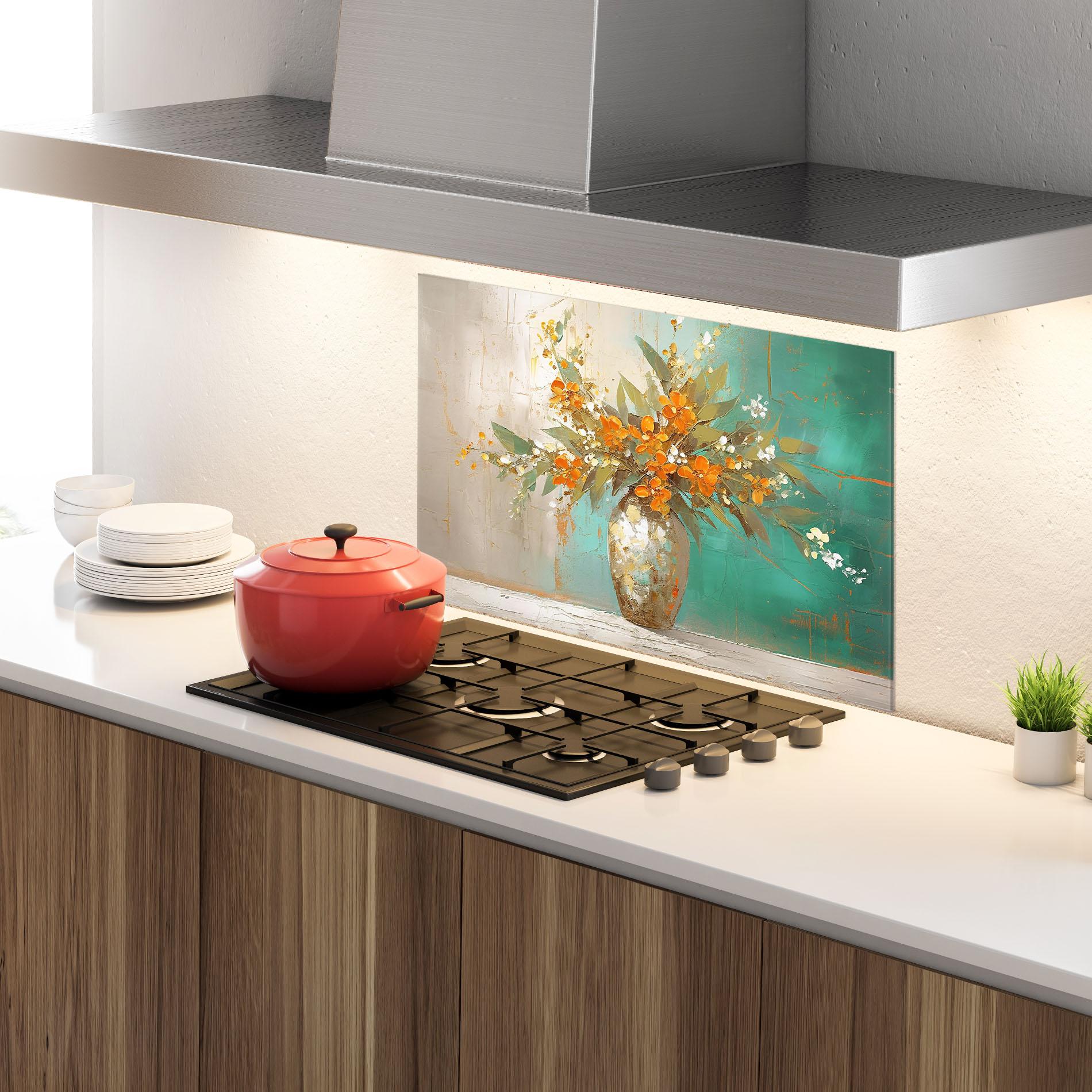 Panou Sticla Bucatarie Grey Vase Orange mockup 4