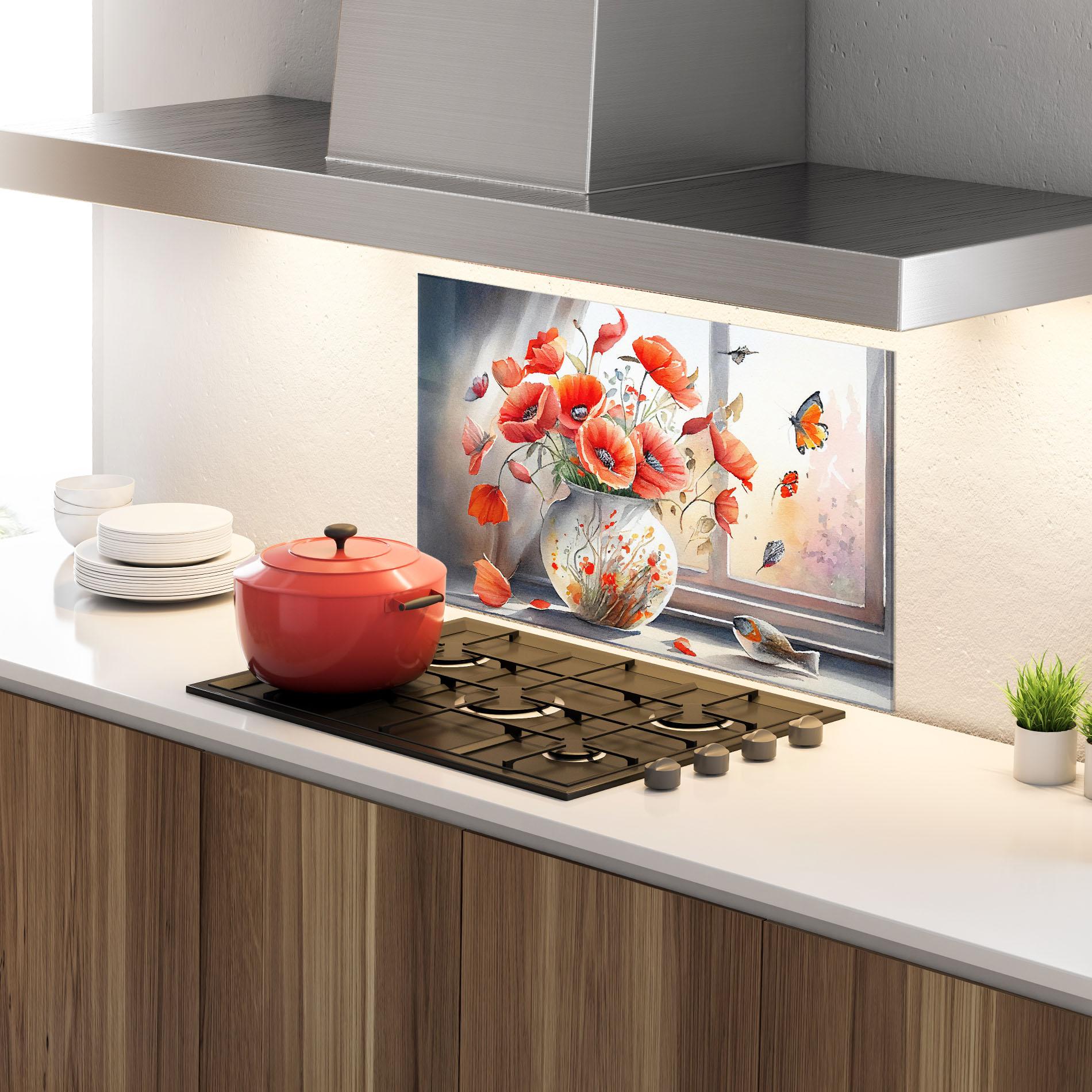 Panou Sticla Bucatarie Poppies Vase mockup 4