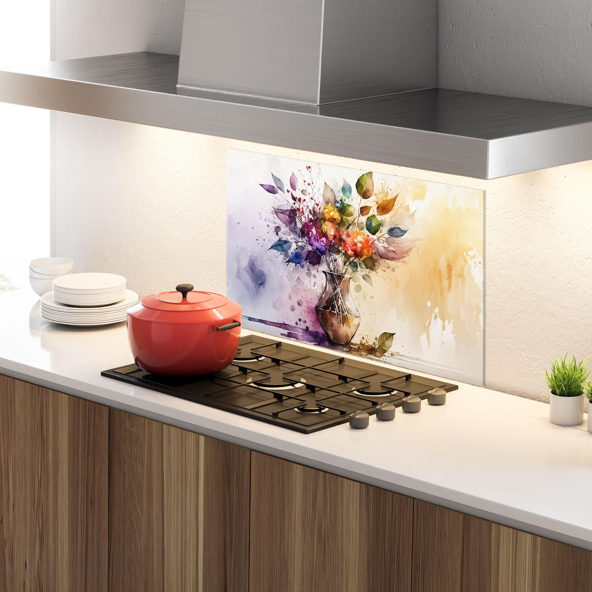 Panou Sticla Bucatarie Purple Orange Vase mockup 4