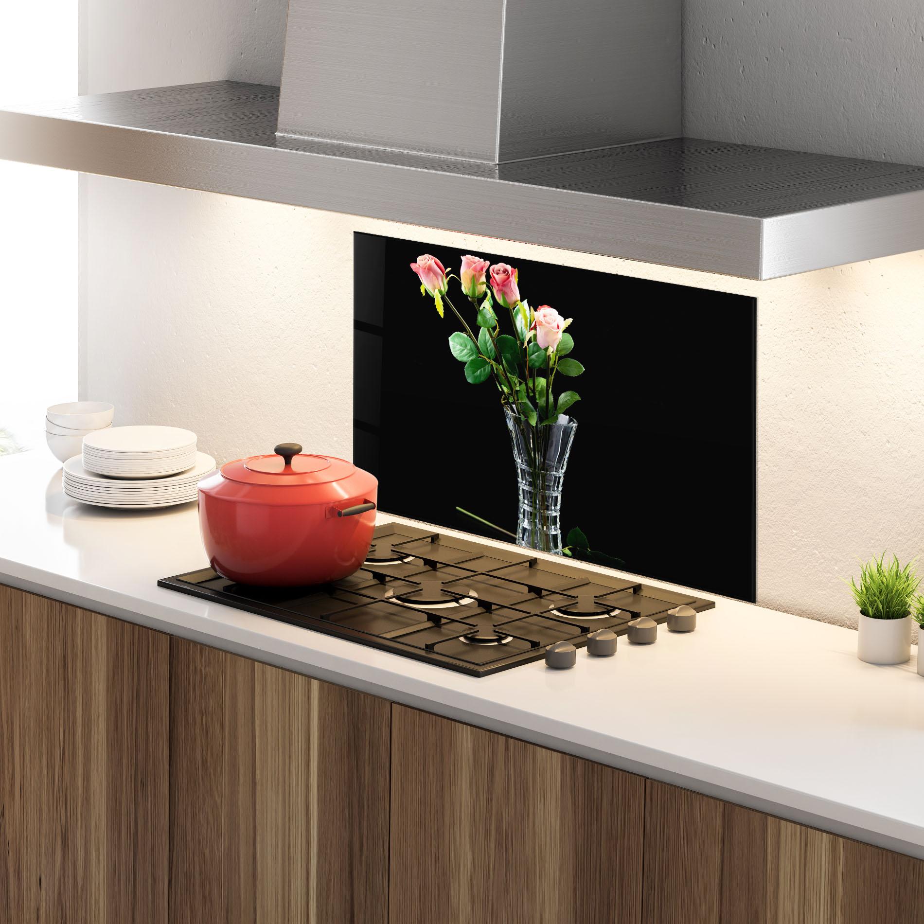 Panou Sticla Bucatarie Rose Vase Black mockup 4