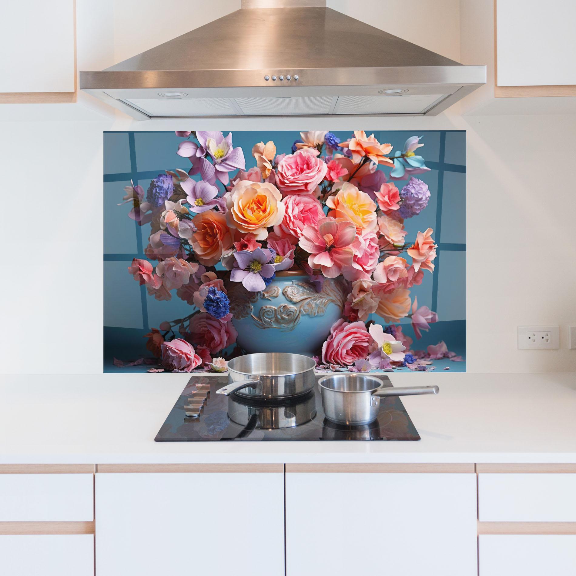 Panou Sticla Bucatarie Blue Vase Flowers mockup 5