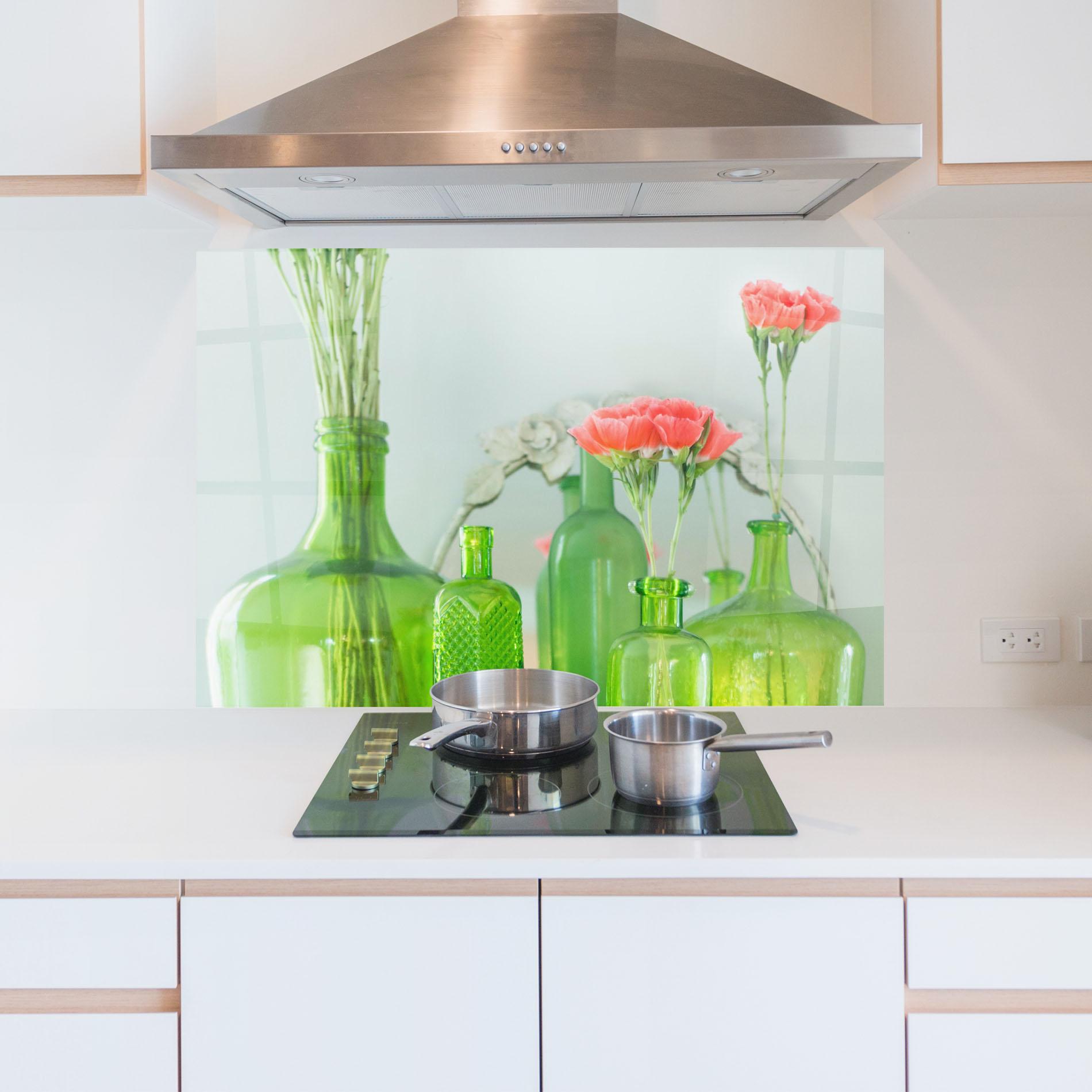 Panou Sticla Bucatarie Green Vase Flowers mockup 5