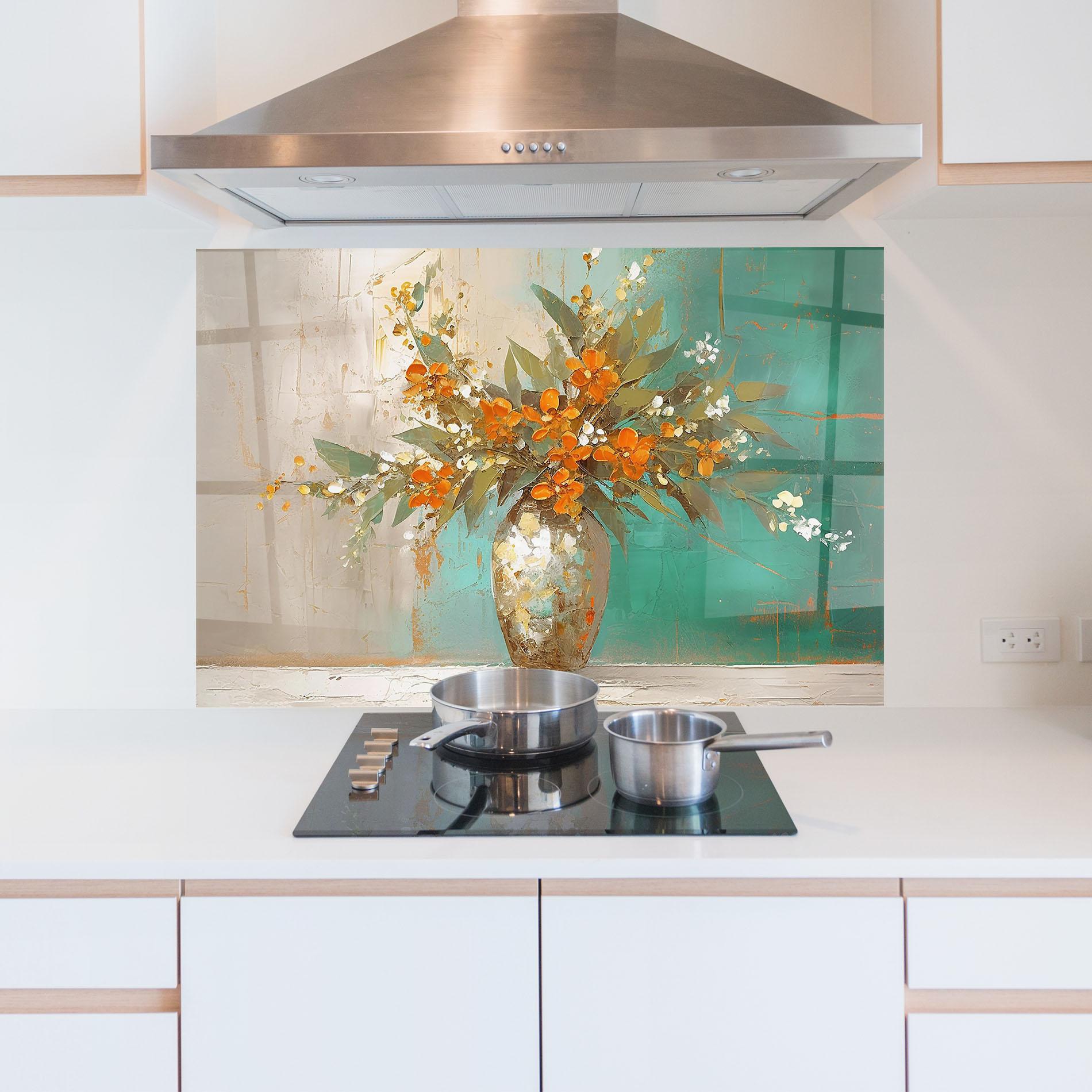 Panou Sticla Bucatarie Grey Vase Orange mockup 5