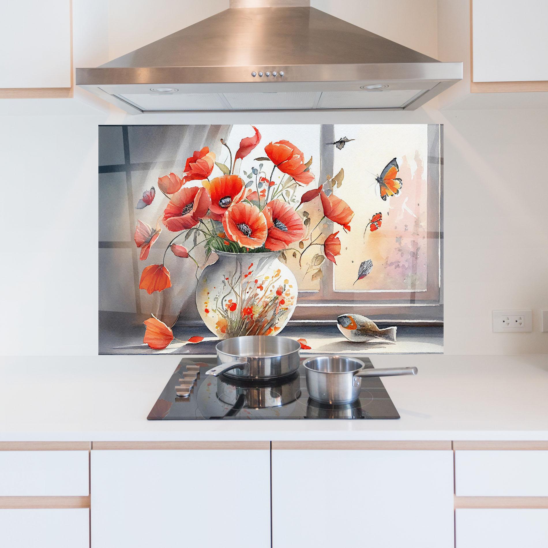 Panou Sticla Bucatarie Poppies Vase mockup 5