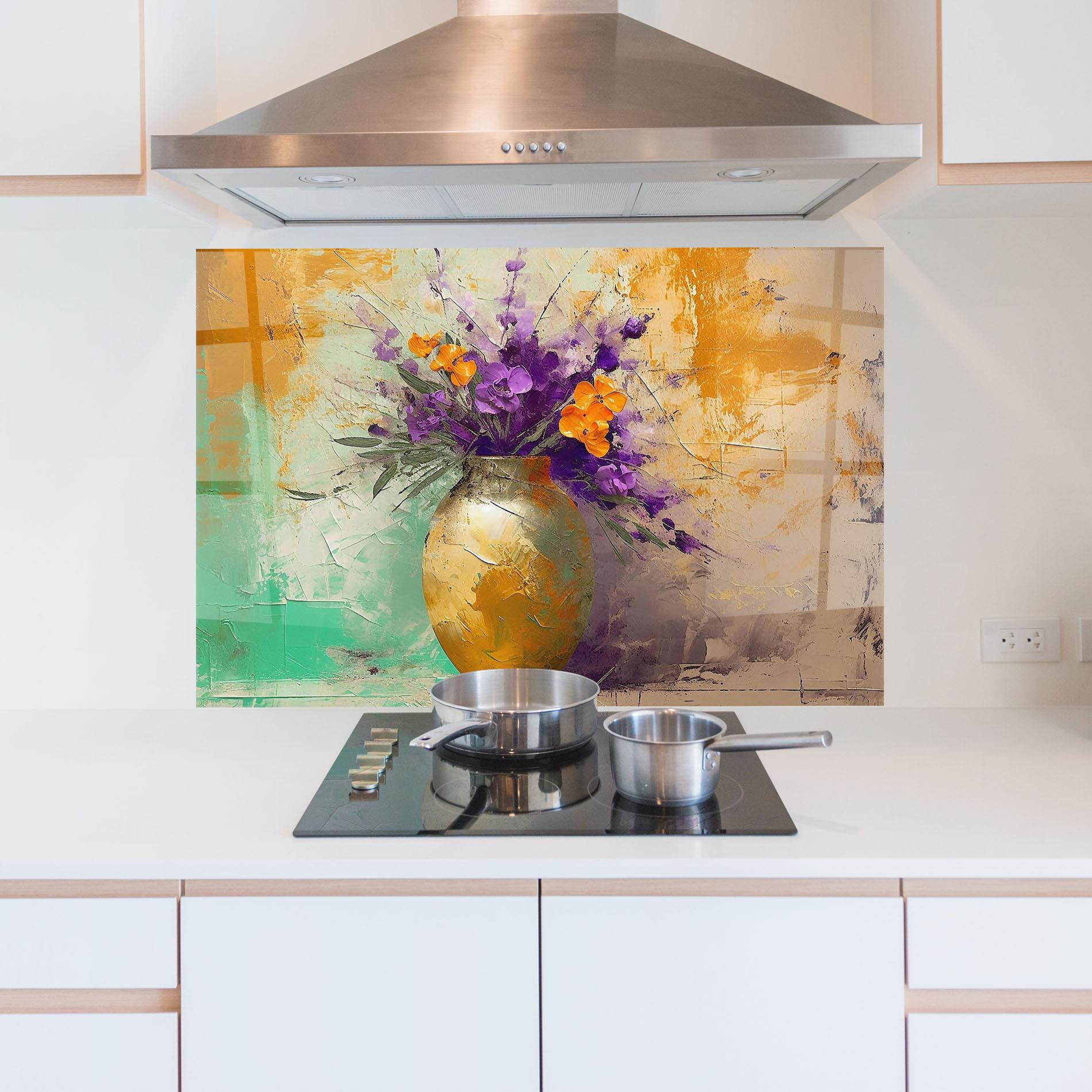 Panou Sticla Bucatarie Purple Orange Plant Vase mockup 5