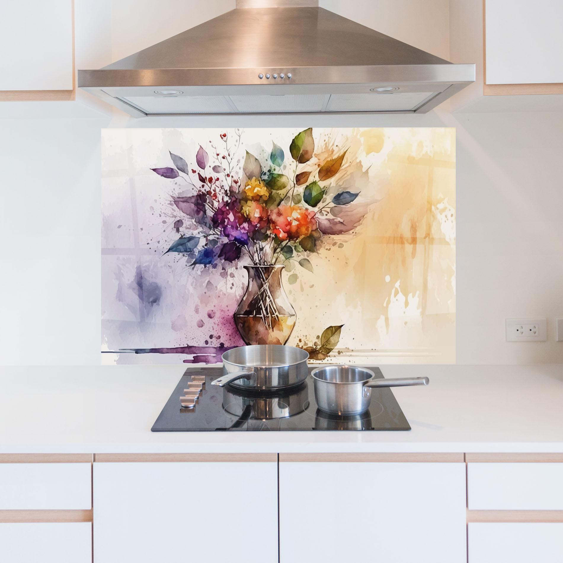 Panou Sticla Bucatarie Purple Orange Vase mockup 5