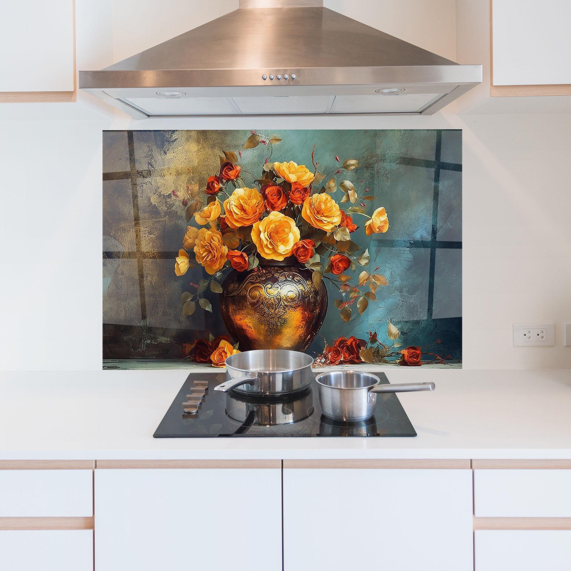 Panou Sticla Bucatarie Red Orange Flower Vase mockup 5