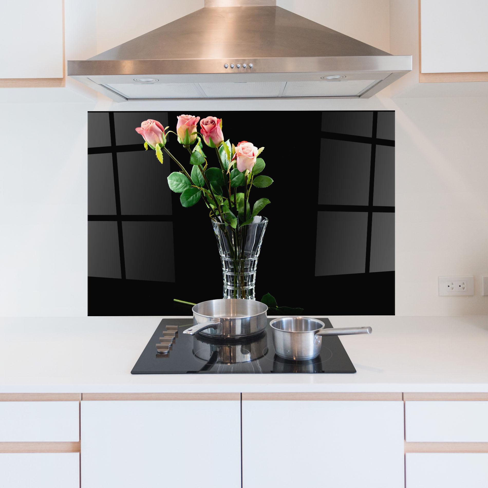 Panou Sticla Bucatarie Rose Vase Black mockup 5