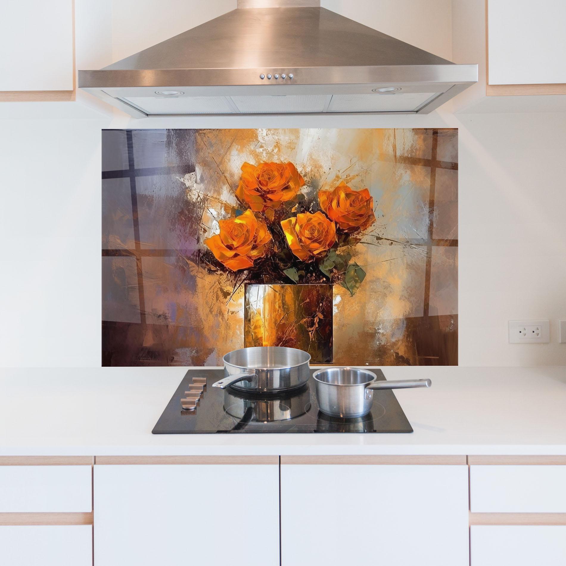 Panou Sticla Bucatarie Vase Orange Rose mockup 5