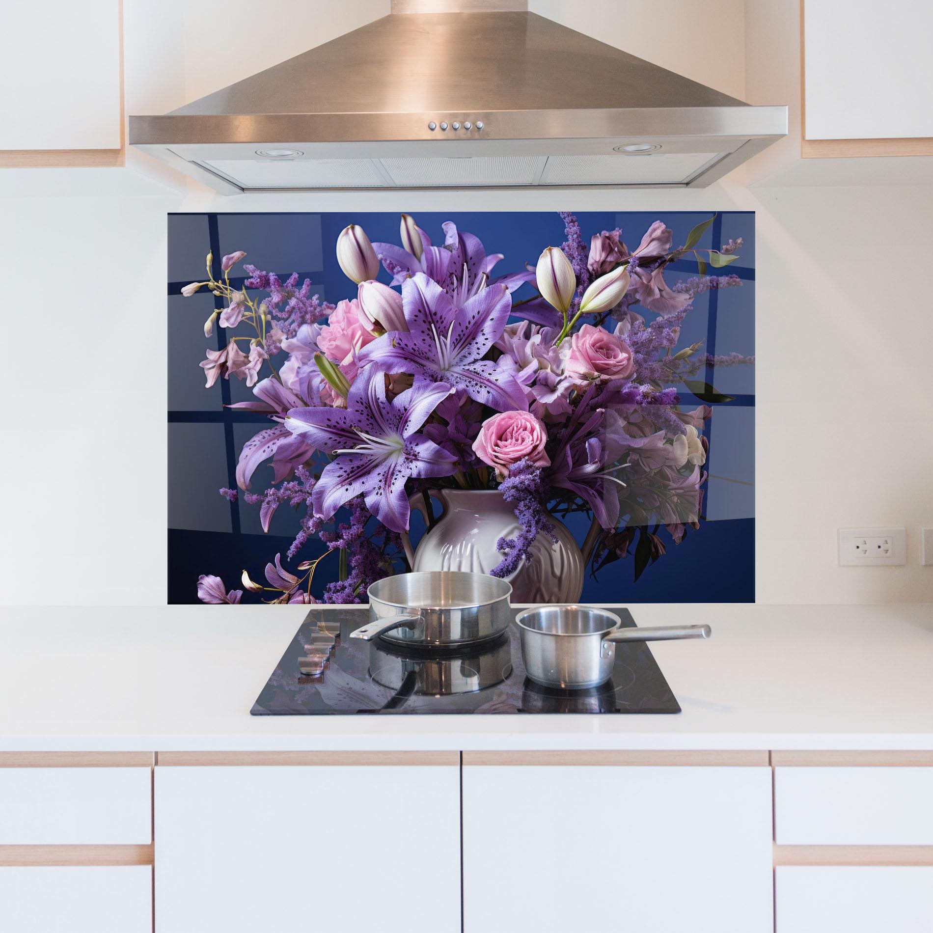 Panou Sticla Bucatarie Vase Purple Flower mockup 5