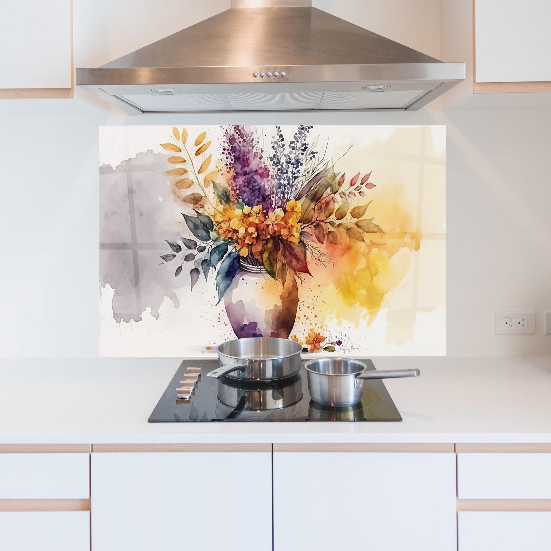 Panou Sticla Bucatarie Yellow Purple Vase mockup 5