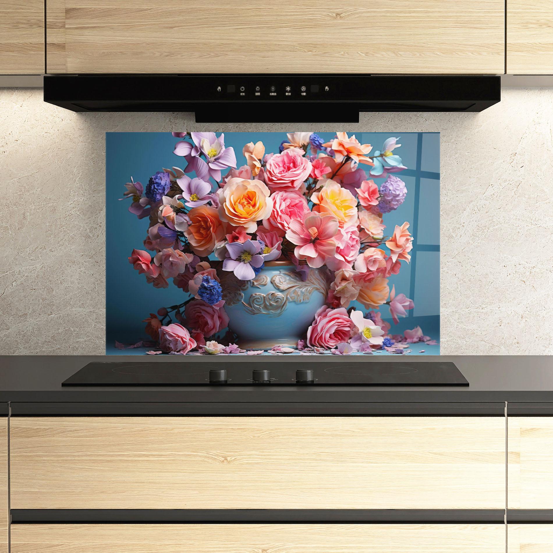 Panou Sticla Bucatarie Blue Vase Flowers mockup 3