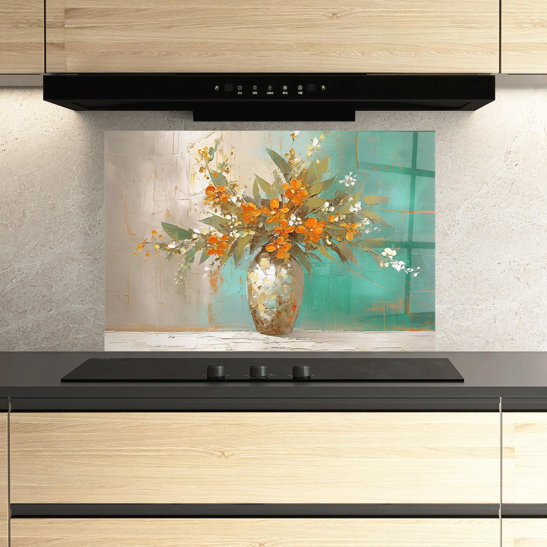 Panou Sticla Bucatarie Grey Vase Orange mockup 3