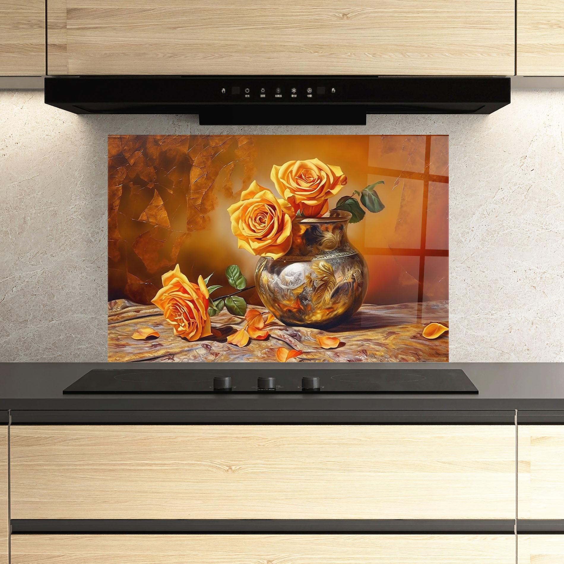 Panou Sticla Bucatarie Orange Roses Vase mockup 3
