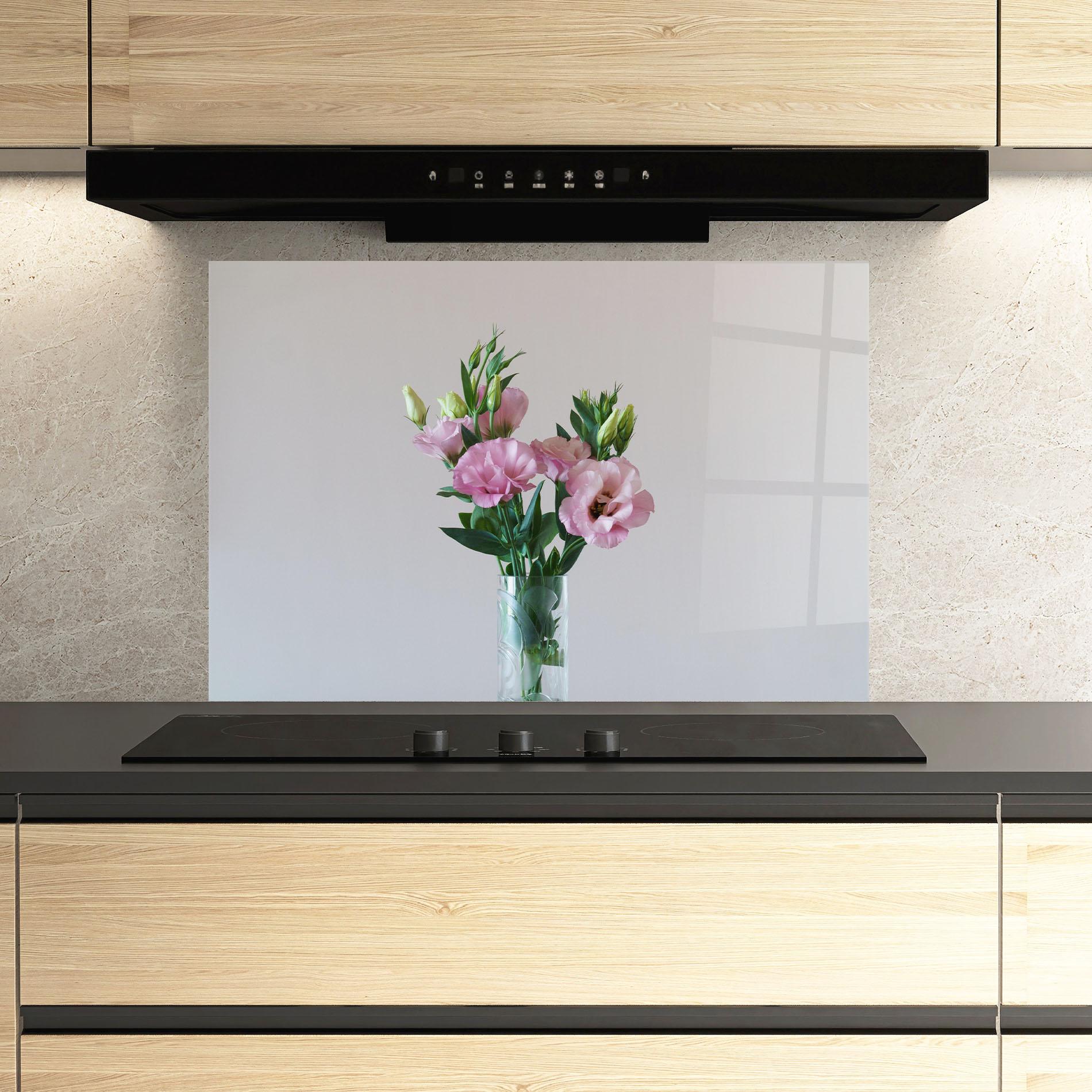 Panou Sticla Bucatarie Pretty Pink Flower Vase mockup 3