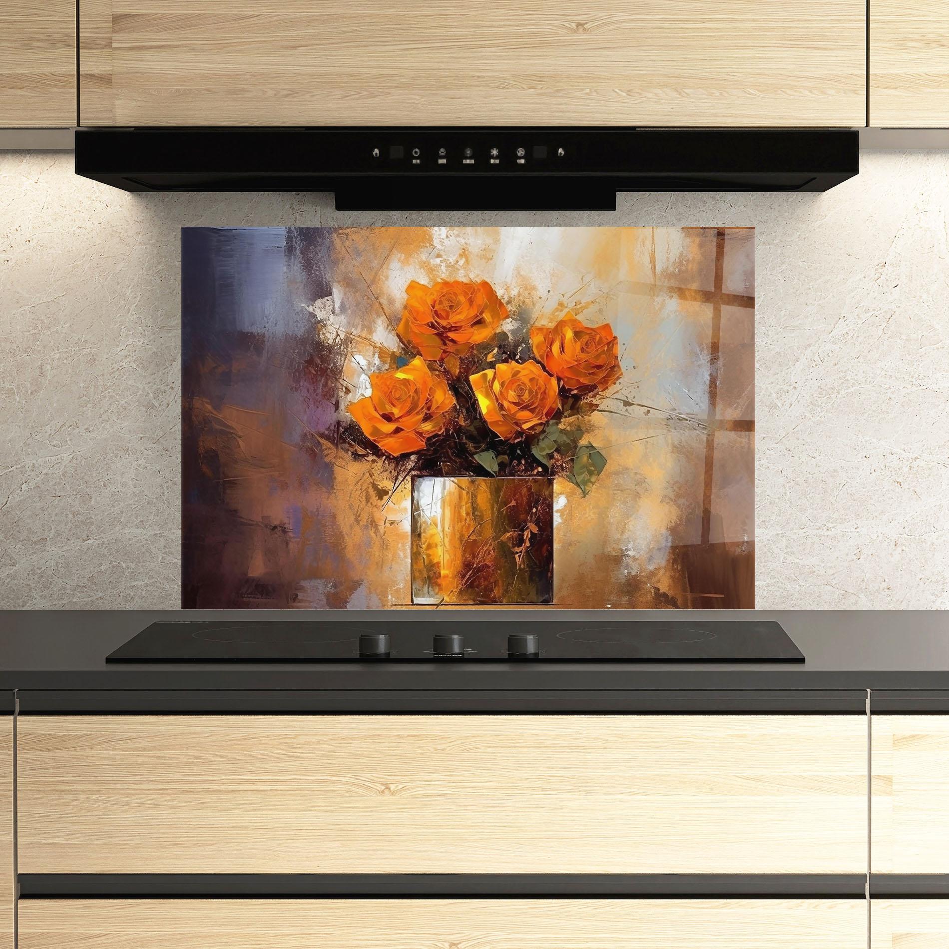 Panou Sticla Bucatarie Vase Orange Rose mockup 3