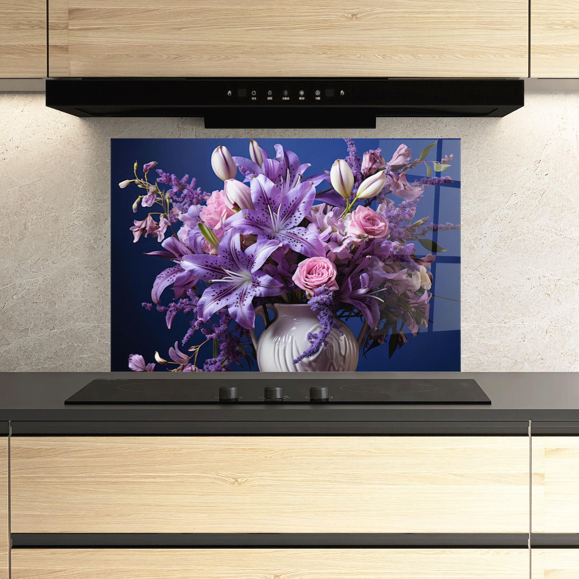 Panou Sticla Bucatarie Vase Purple Flower mockup 3