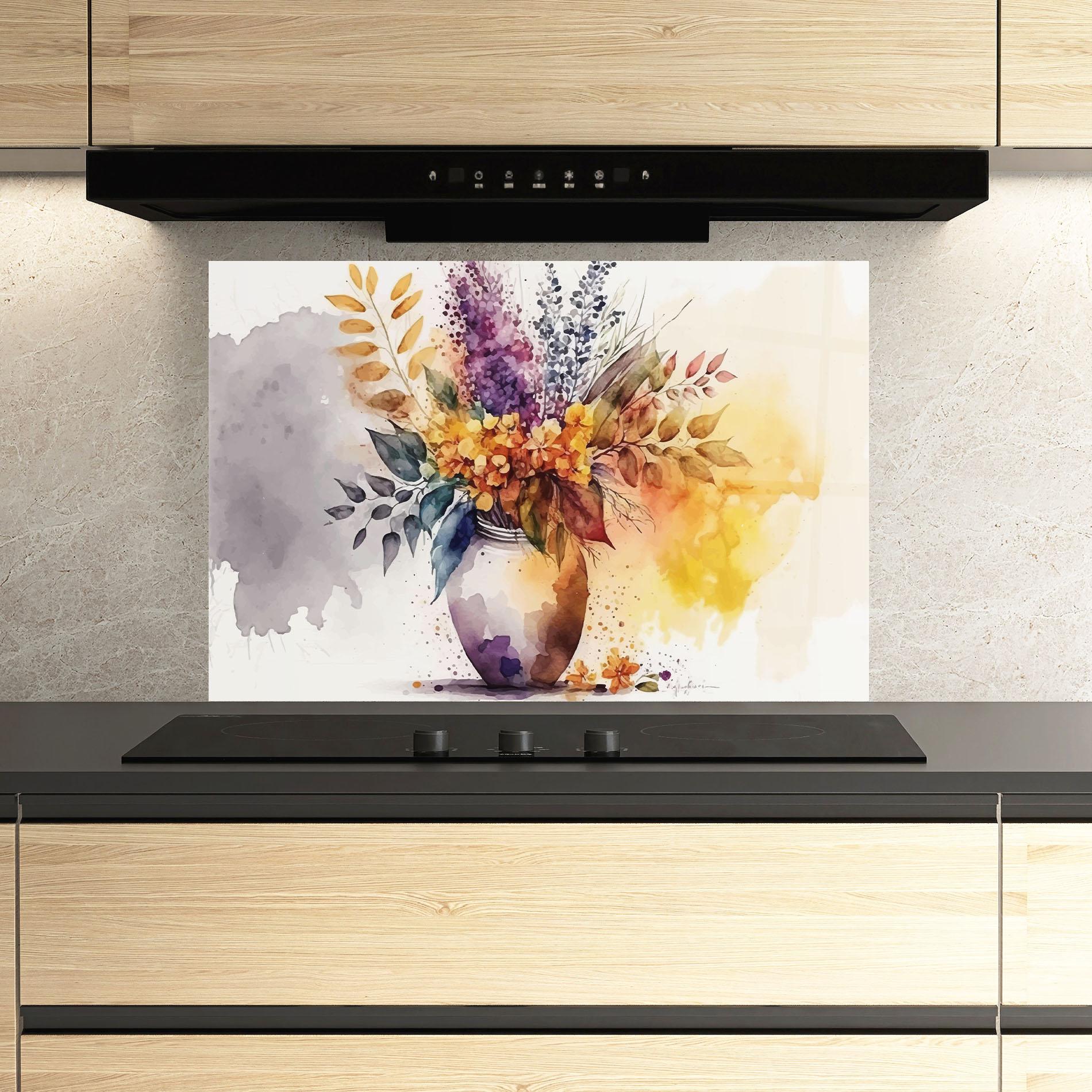 Panou Sticla Bucatarie Yellow Purple Vase mockup 3