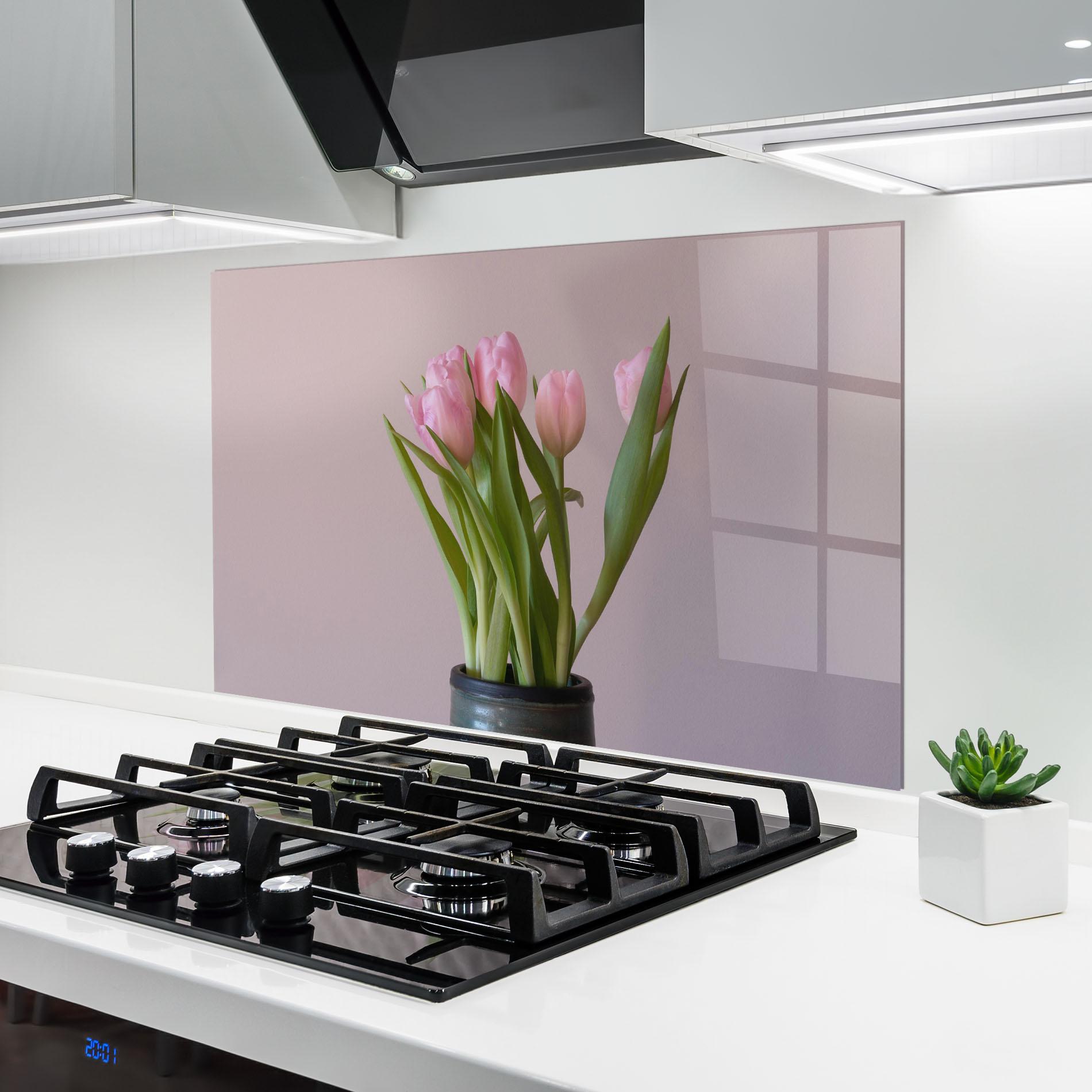 Panou Sticla Bucatarie Pink Tulips Vase mockup 6