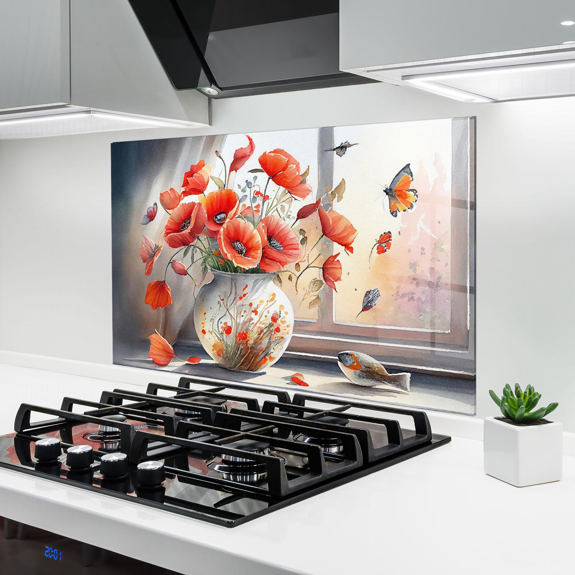 Panou Sticla Bucatarie Poppies Vase mockup 6