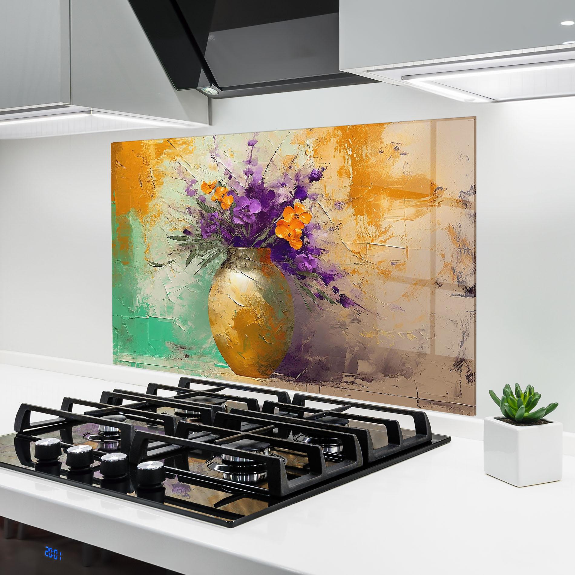 Panou Sticla Bucatarie Purple Orange Plant Vase mockup 6