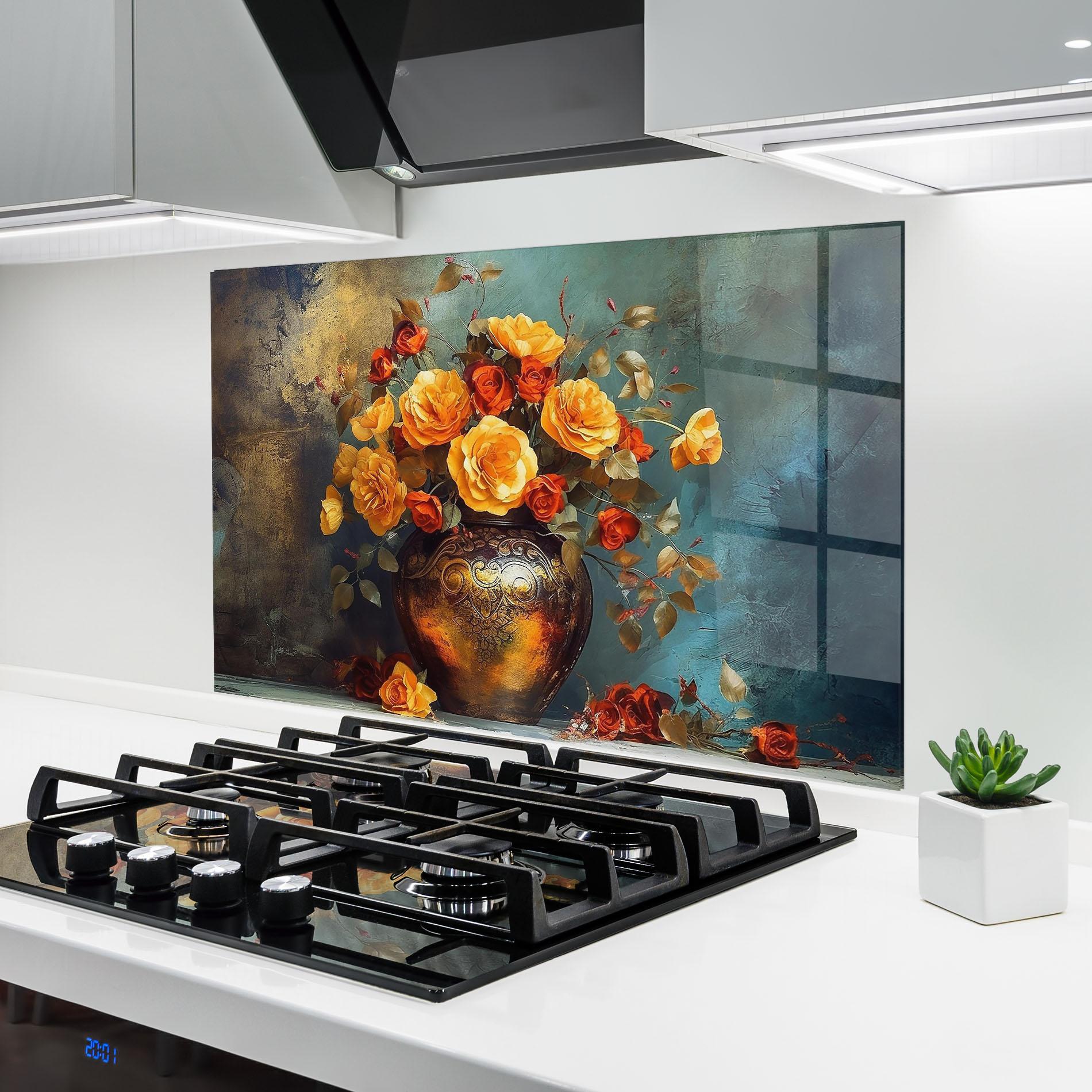 Panou Sticla Bucatarie Red Orange Flower Vase mockup 6