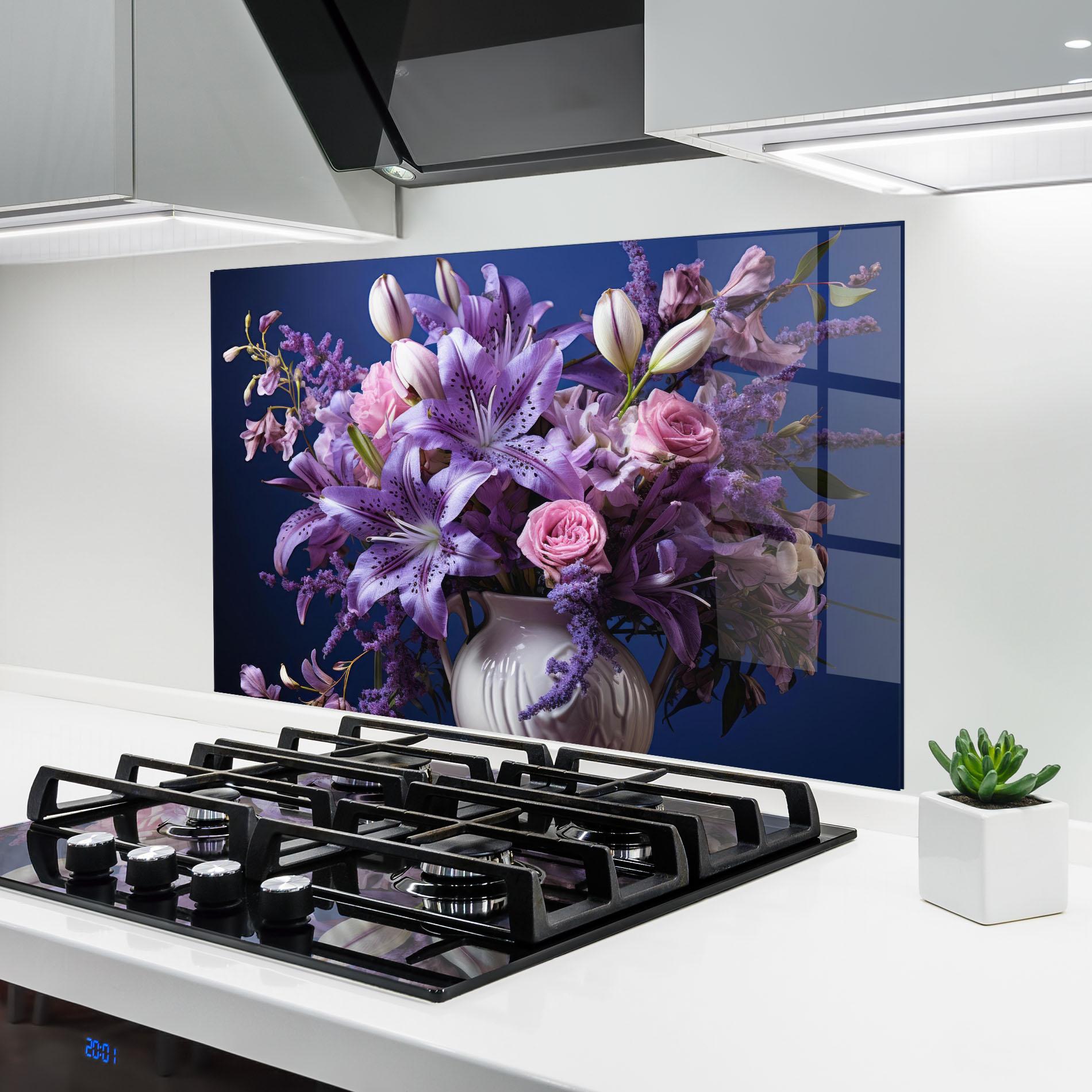 Panou Sticla Bucatarie Vase Purple Flower mockup 6
