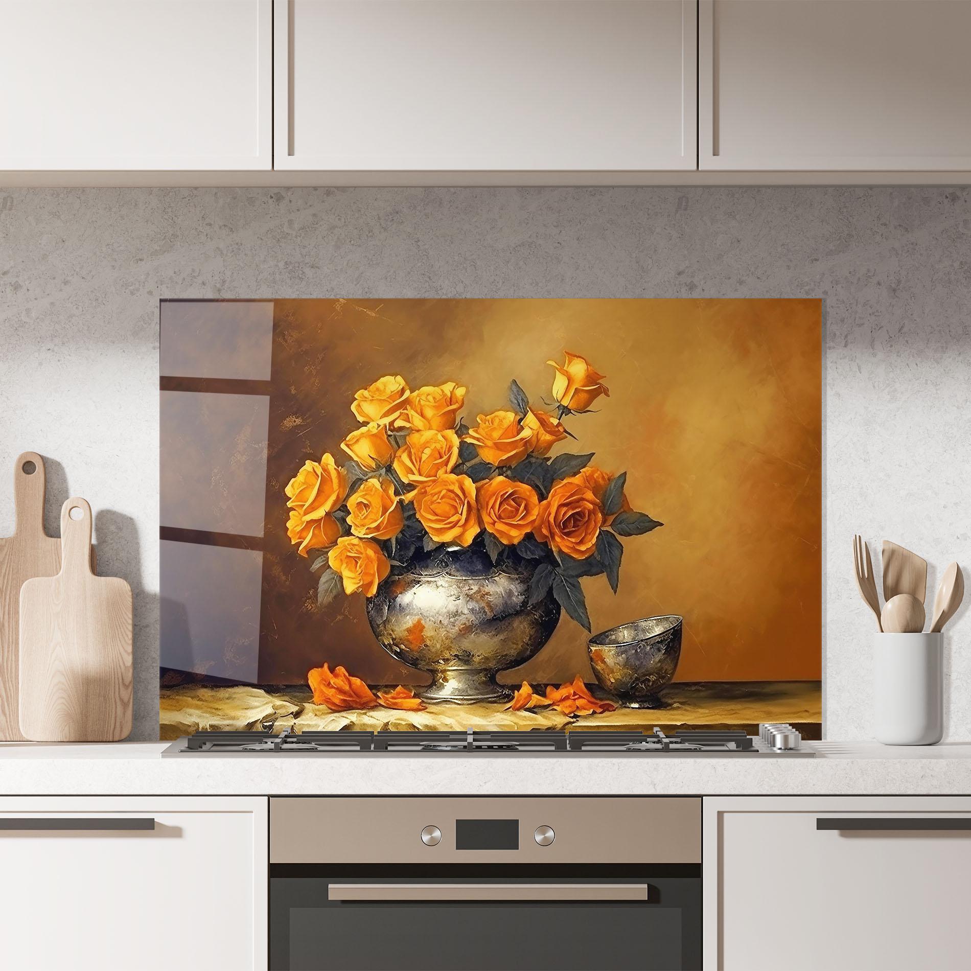 Panou Sticla Bucatarie Orange Rose Vase mockup 7