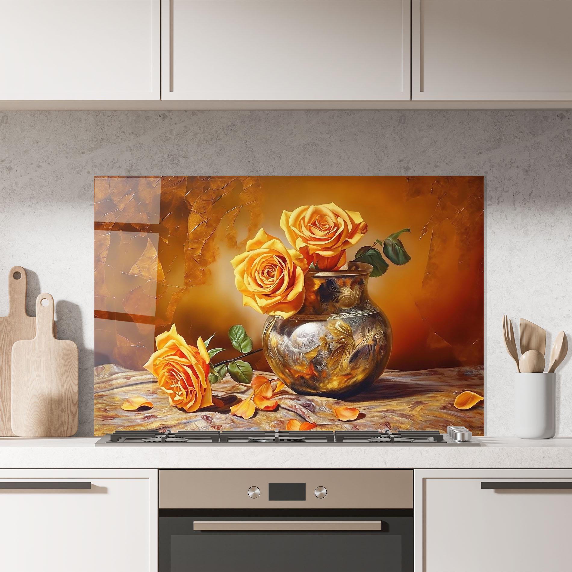 Panou Sticla Bucatarie Orange Roses Vase mockup 7