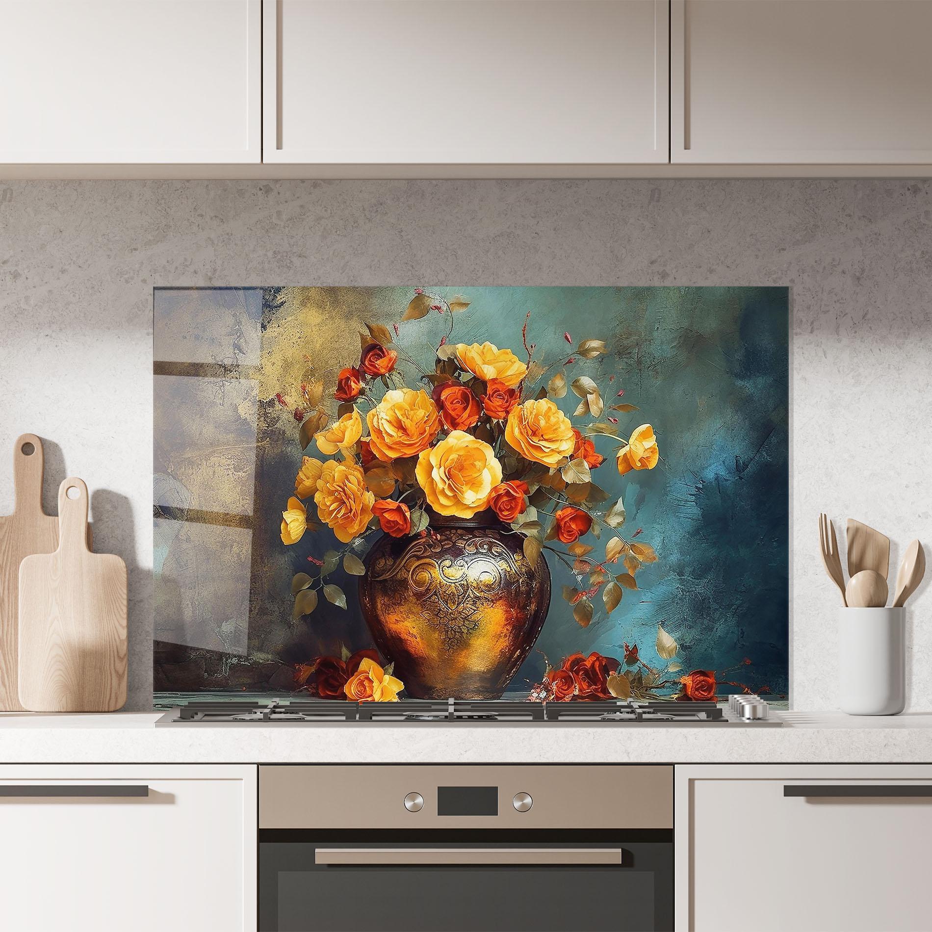 Panou Sticla Bucatarie Red Orange Flower Vase mockup 7