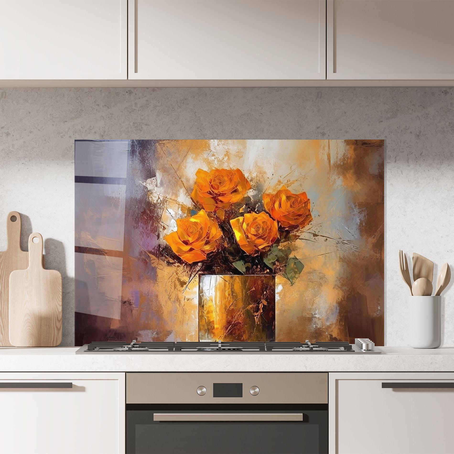 Panou Sticla Bucatarie Vase Orange Rose mockup 7