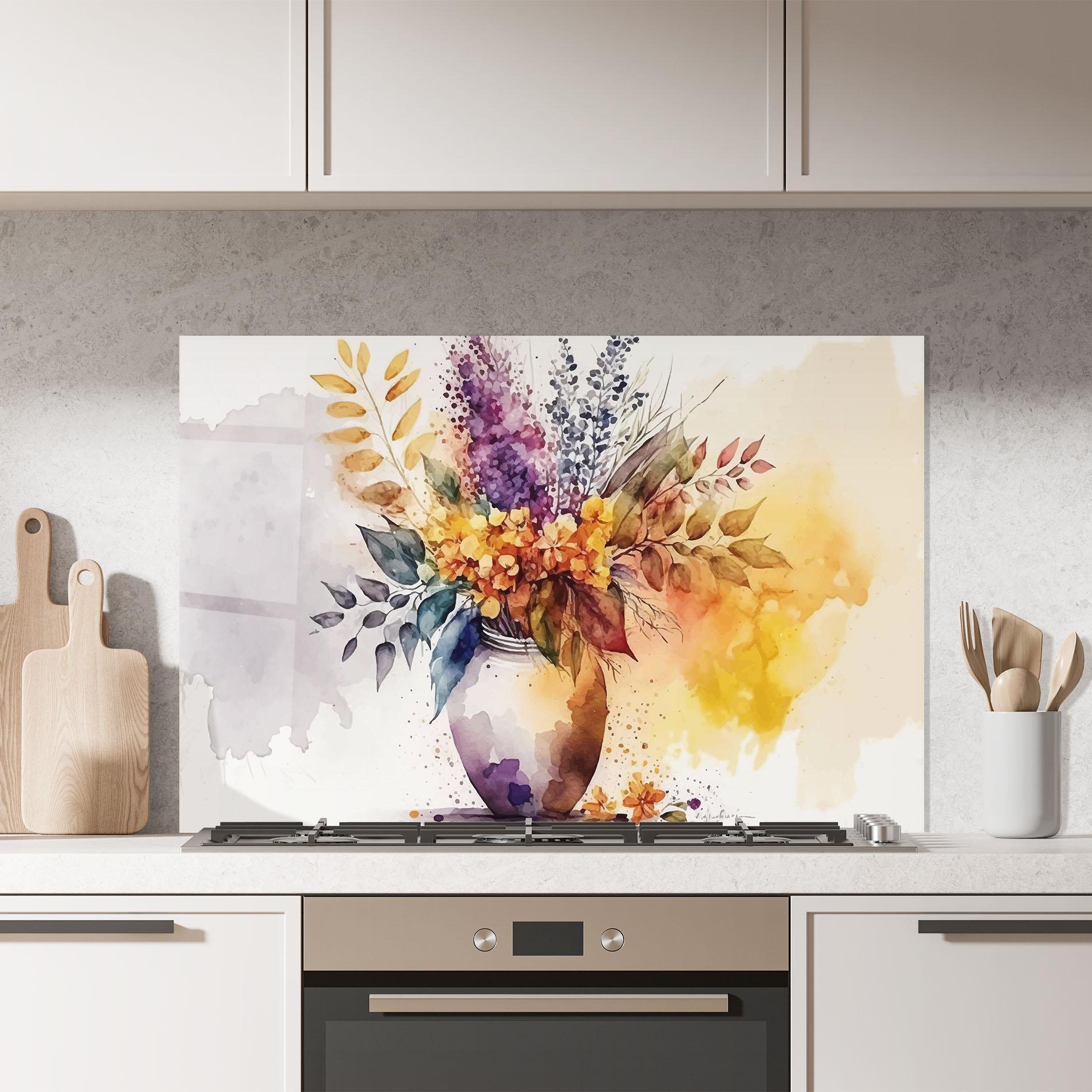 Panou Sticla Bucatarie Yellow Purple Vase mockup 7