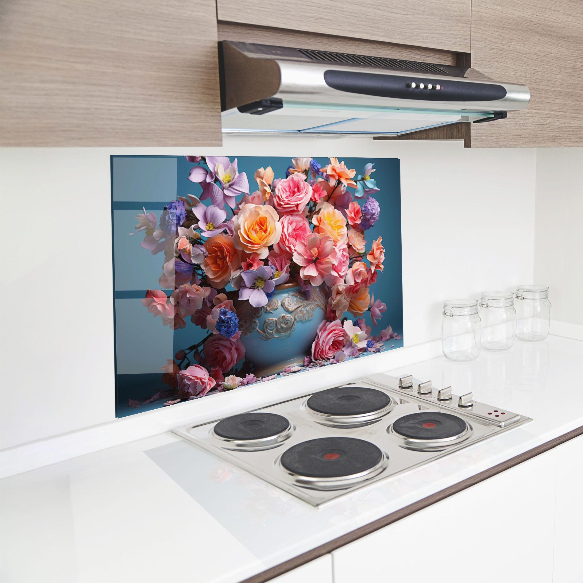 Panou Sticla Bucatarie Blue Vase Flowers mockup 8