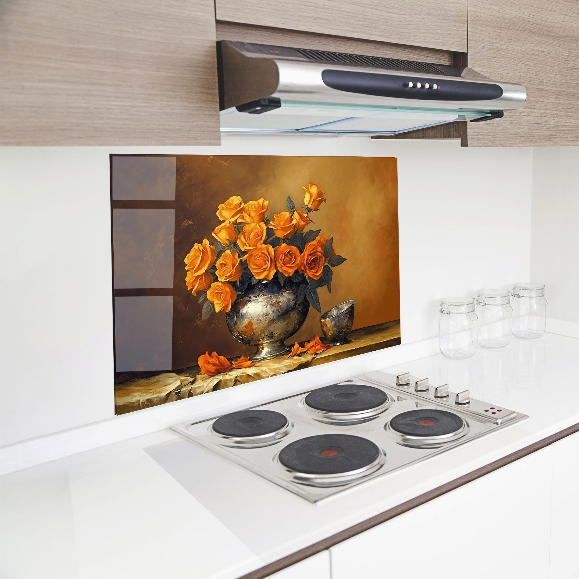 Panou Sticla Bucatarie Orange Rose Vase mockup 8