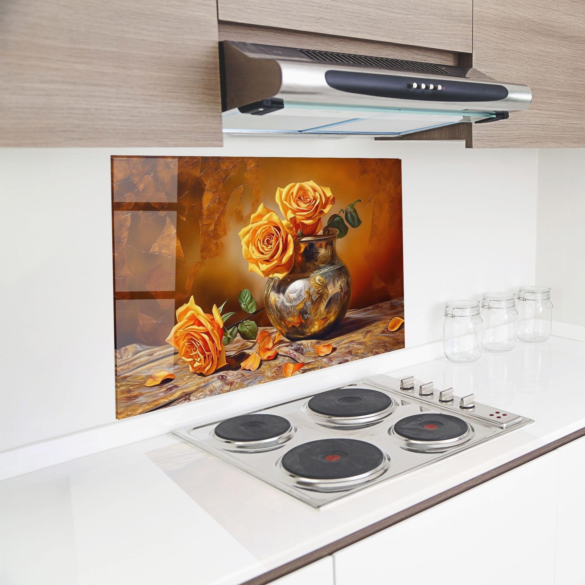 Panou Sticla Bucatarie Orange Roses Vase mockup 8