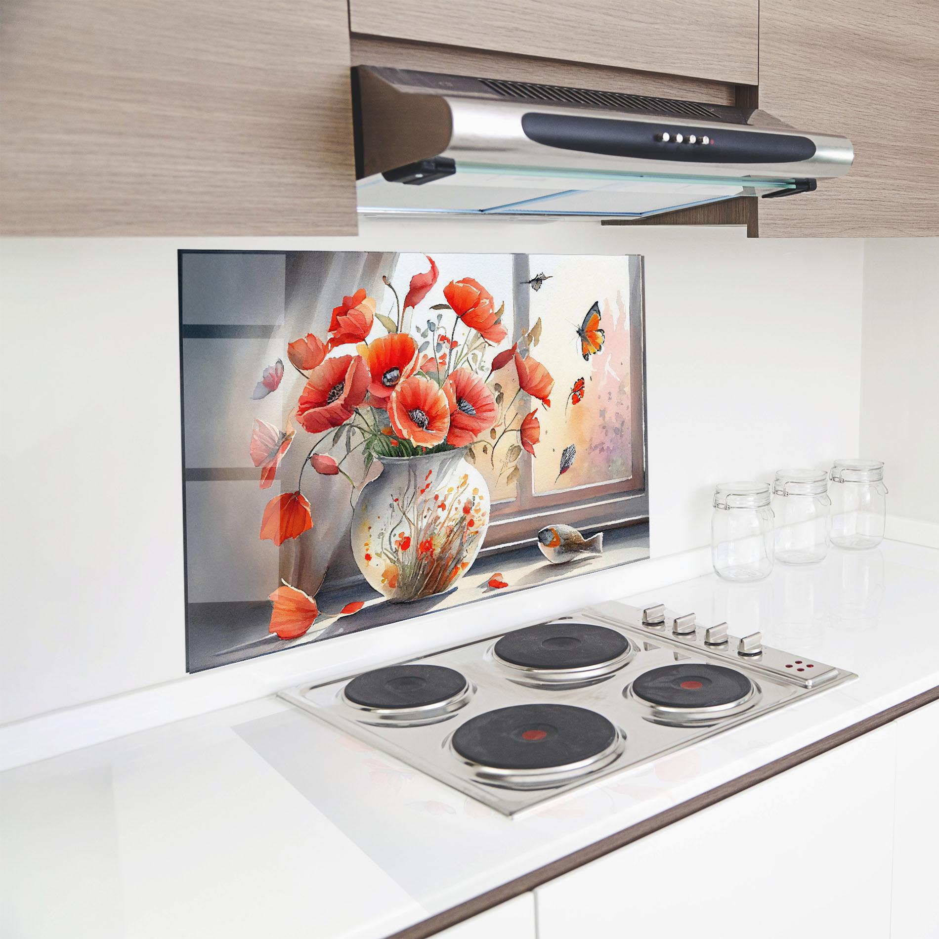 Panou Sticla Bucatarie Poppies Vase mockup 8