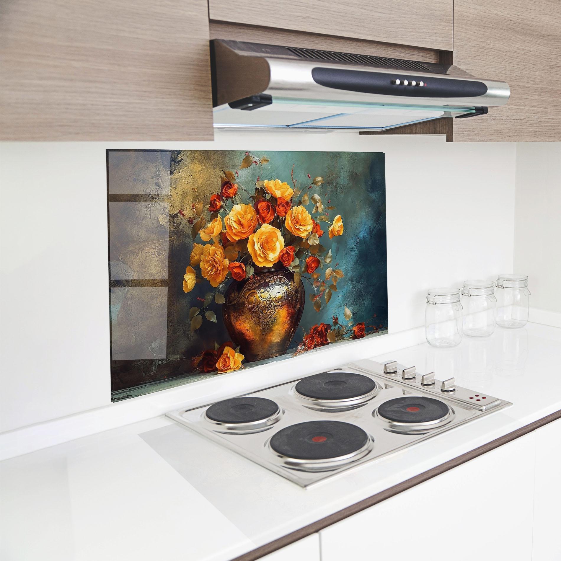 Panou Sticla Bucatarie Red Orange Flower Vase mockup 8