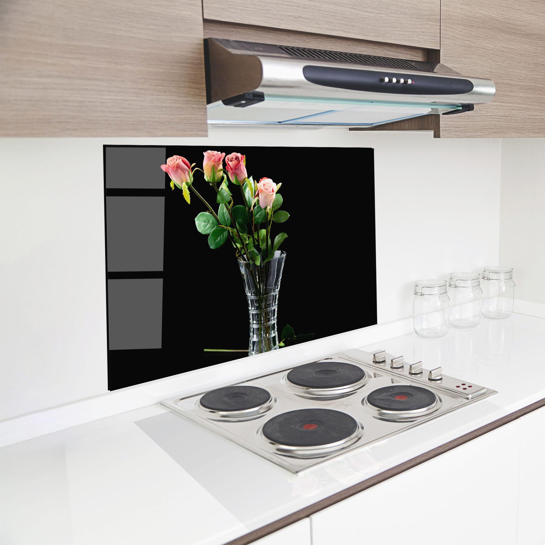 Panou Sticla Bucatarie Rose Vase Black mockup 8