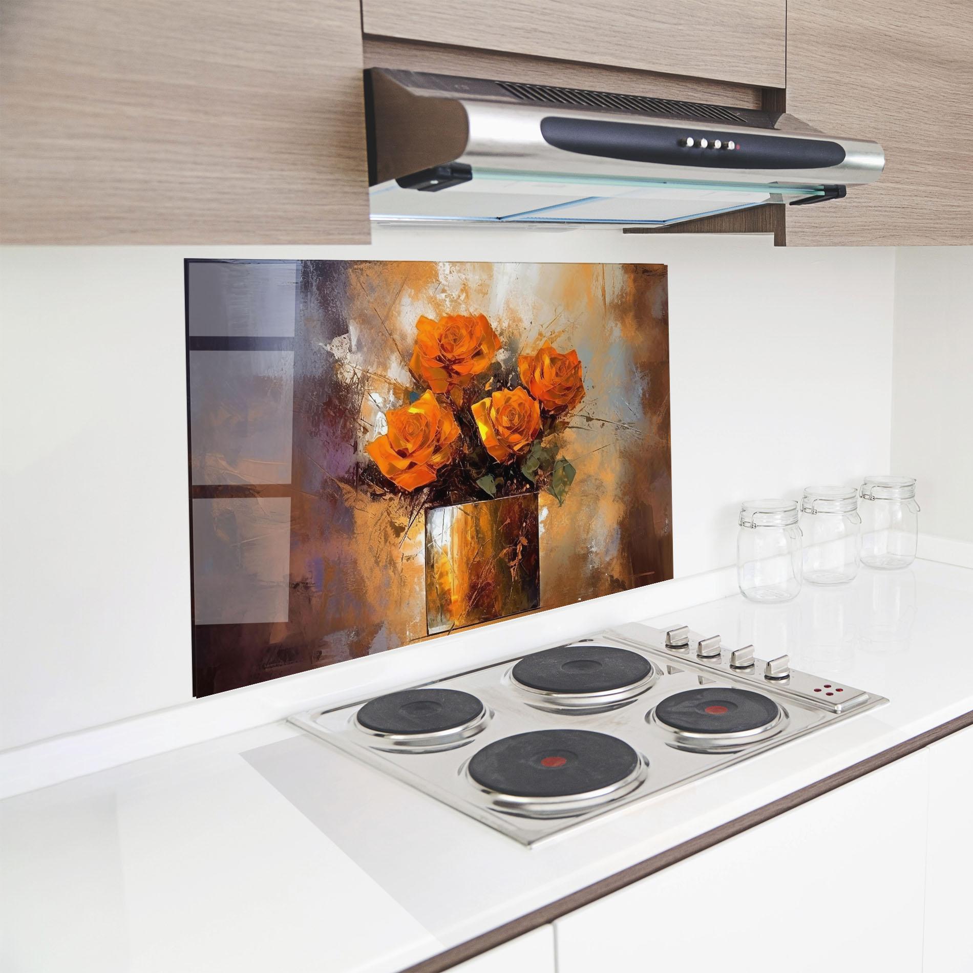 Panou Sticla Bucatarie Vase Orange Rose mockup 8