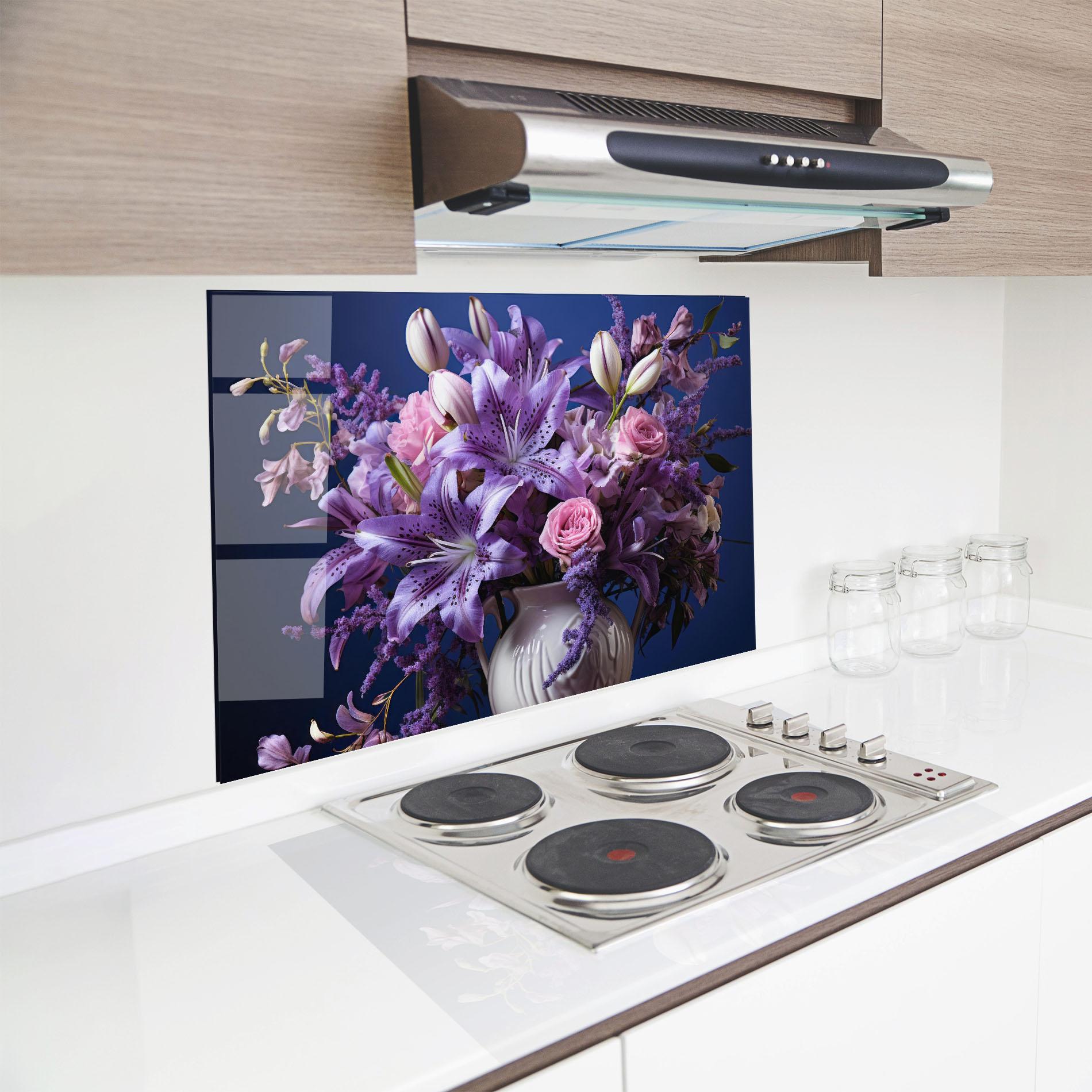 Panou Sticla Bucatarie Vase Purple Flower mockup 8