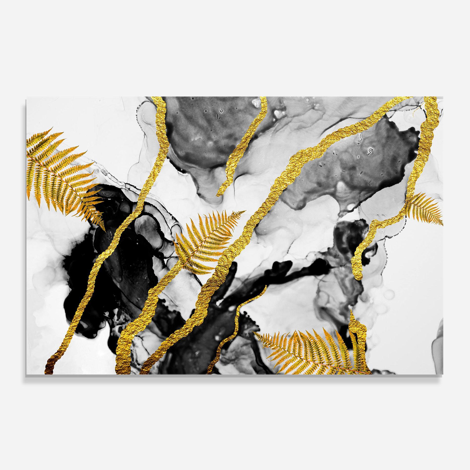 Panou Sticla Bucatarie Abstract Golden Leaves mockup 0