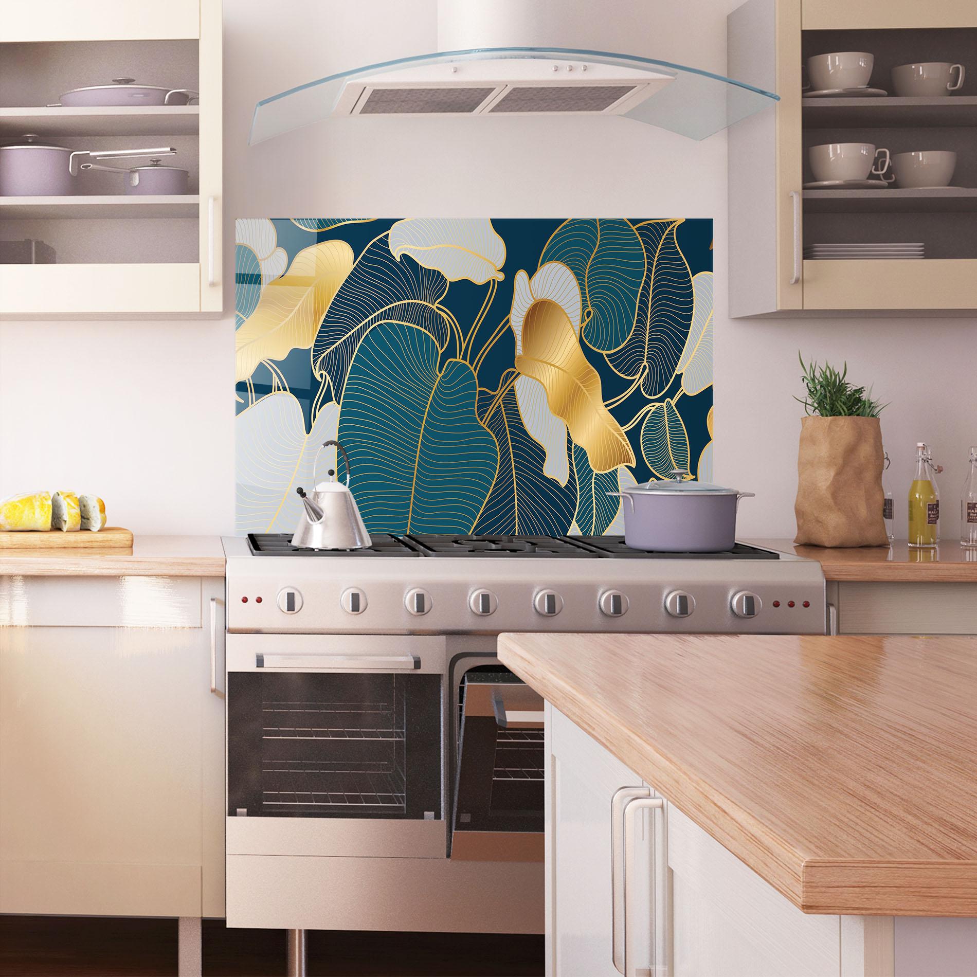 Panou Sticla Bucatarie Golden Leaves mockup 1