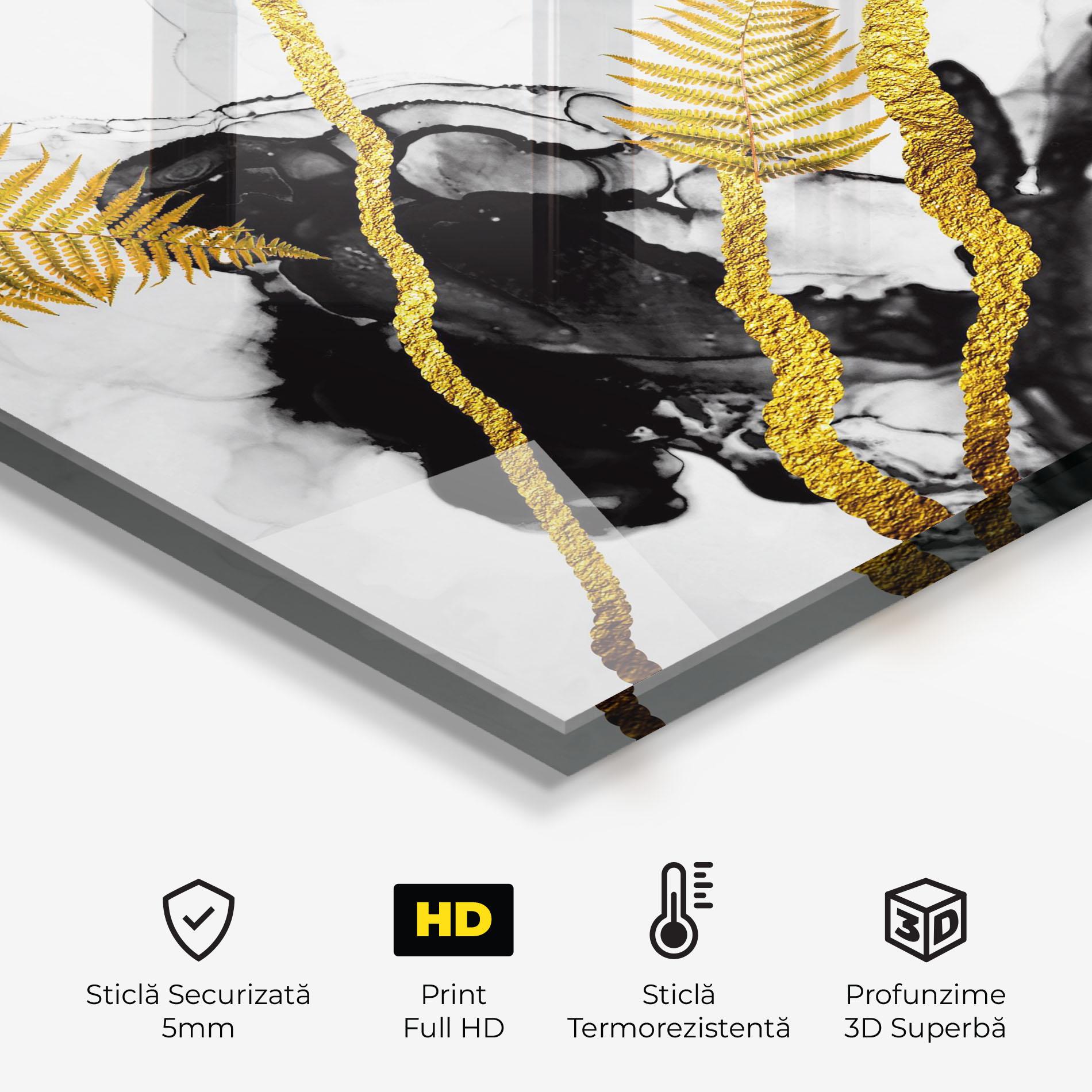 Panou Sticla Bucatarie Abstract Golden Leaves mockup 2