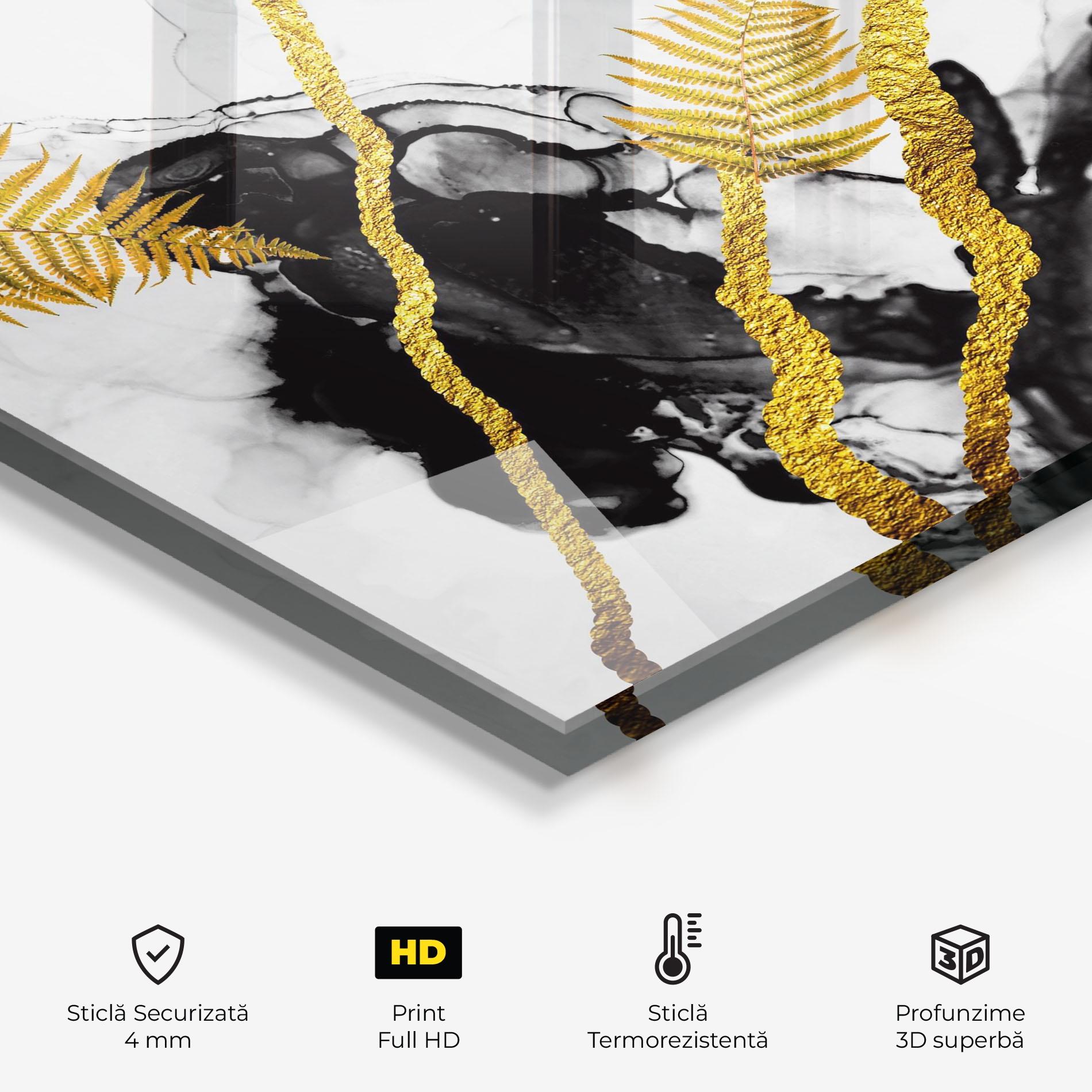 Panou Sticla Bucatarie Abstract Golden Leaves mockup 2