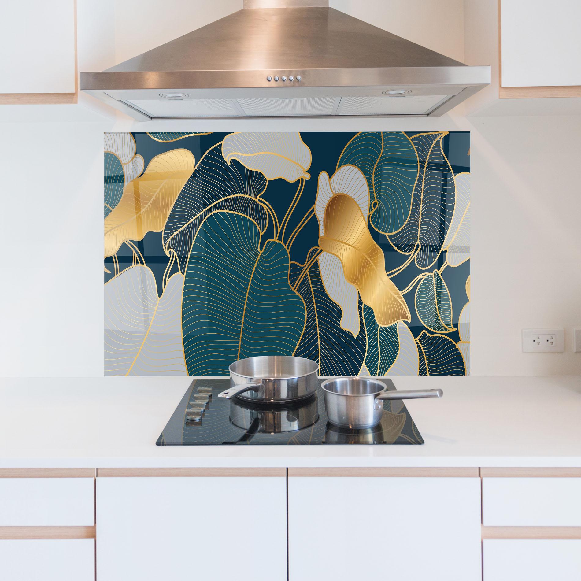 Panou Sticla Bucatarie Golden Leaves mockup 5