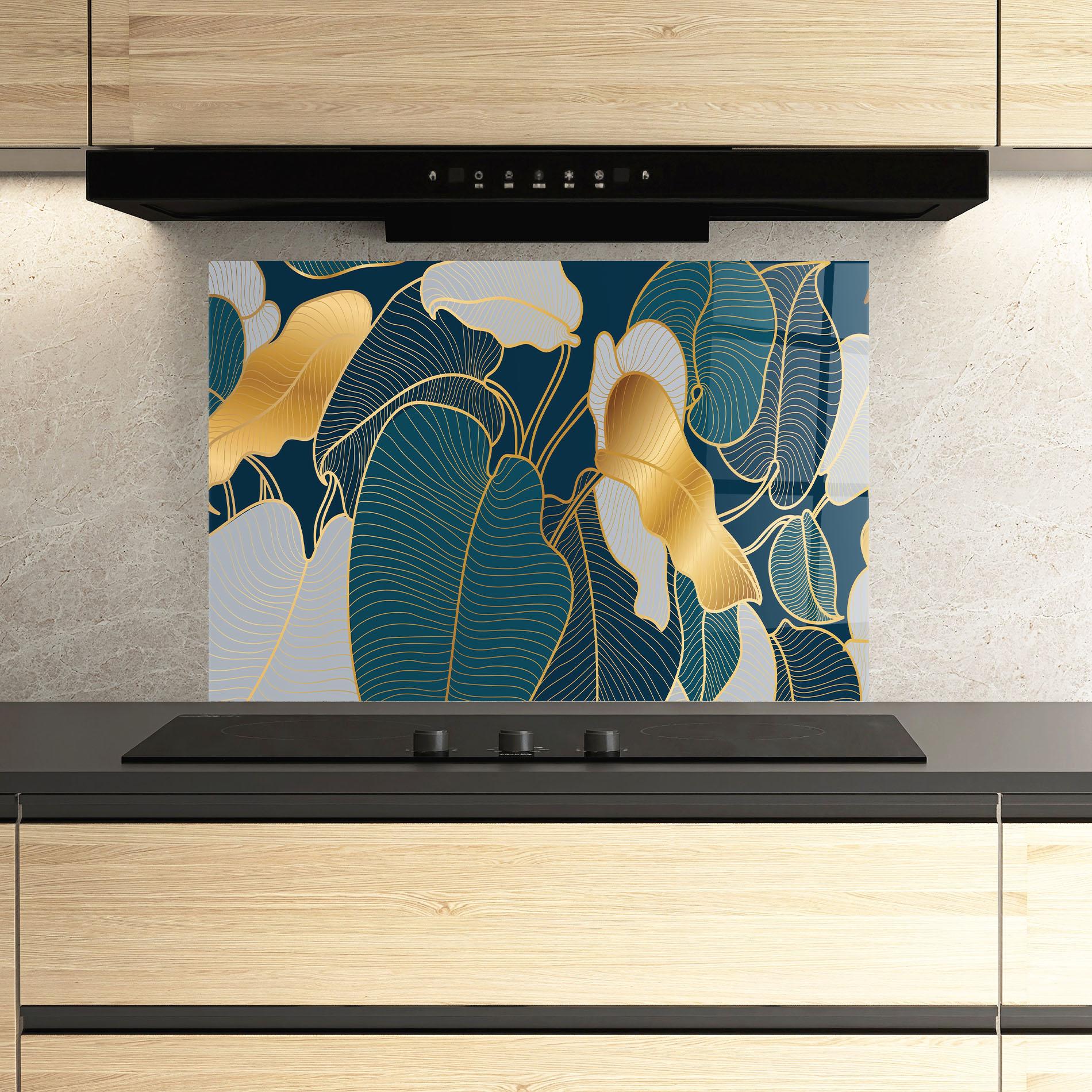 Panou Sticla Bucatarie Golden Leaves mockup 3