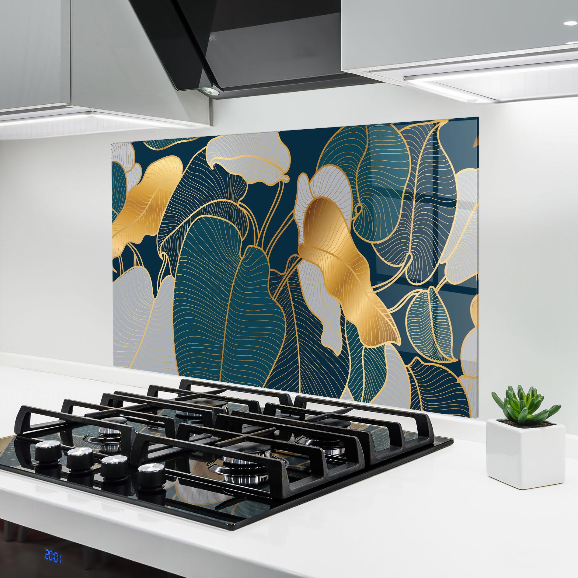 Panou Sticla Bucatarie Golden Leaves mockup 6