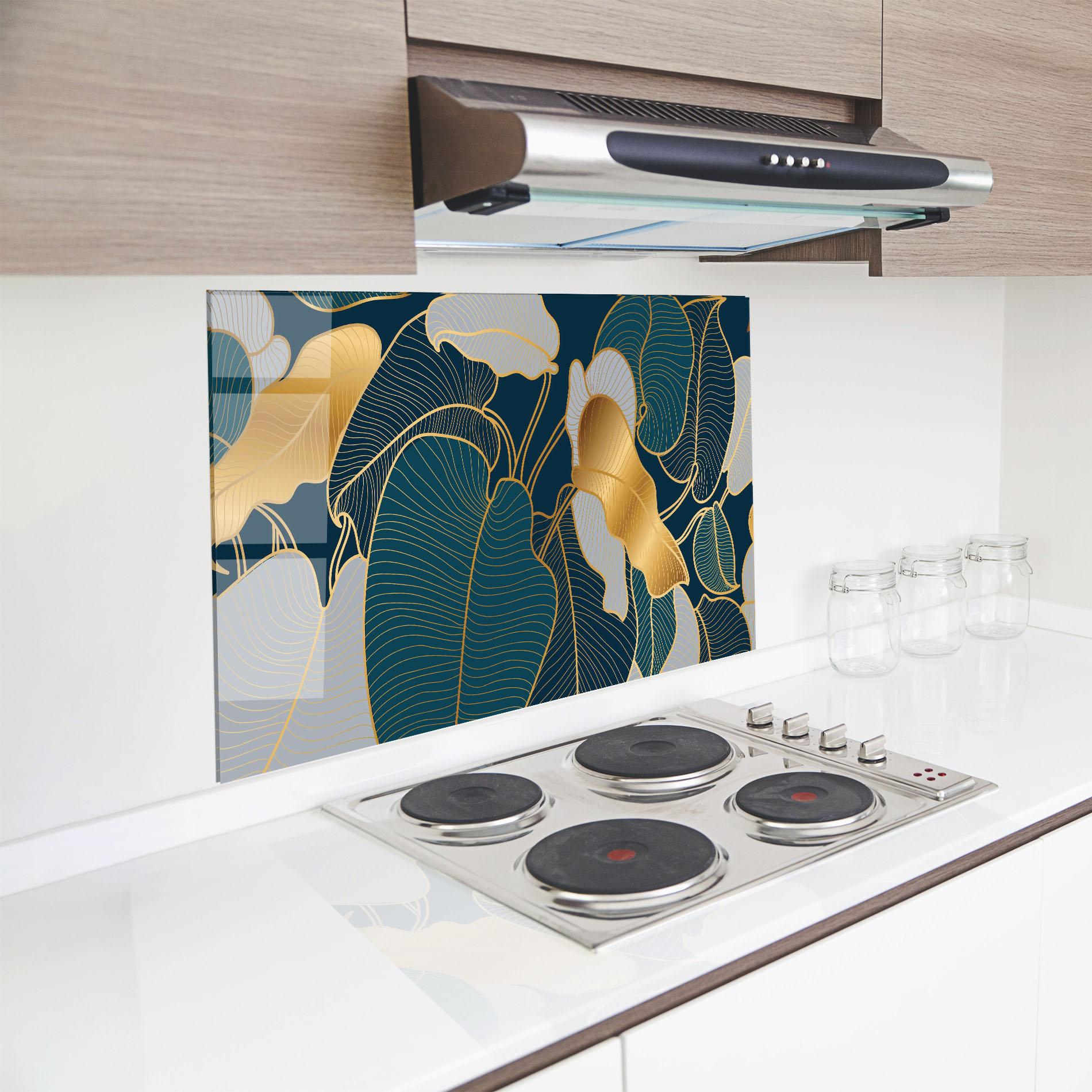 Panou Sticla Bucatarie Golden Leaves mockup 8