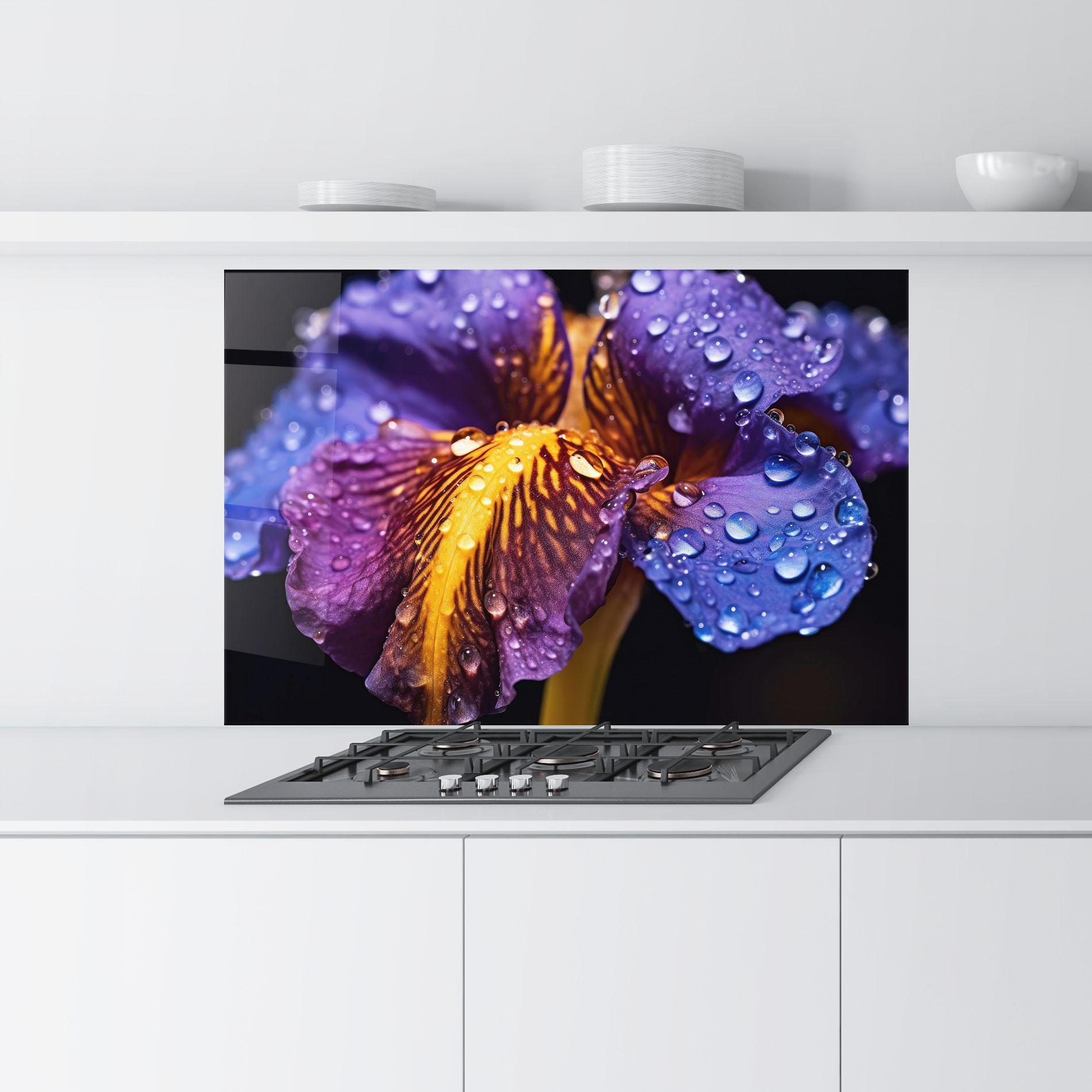 Panou Sticla Bucatarie Close Up Iris After Rain mockup 9