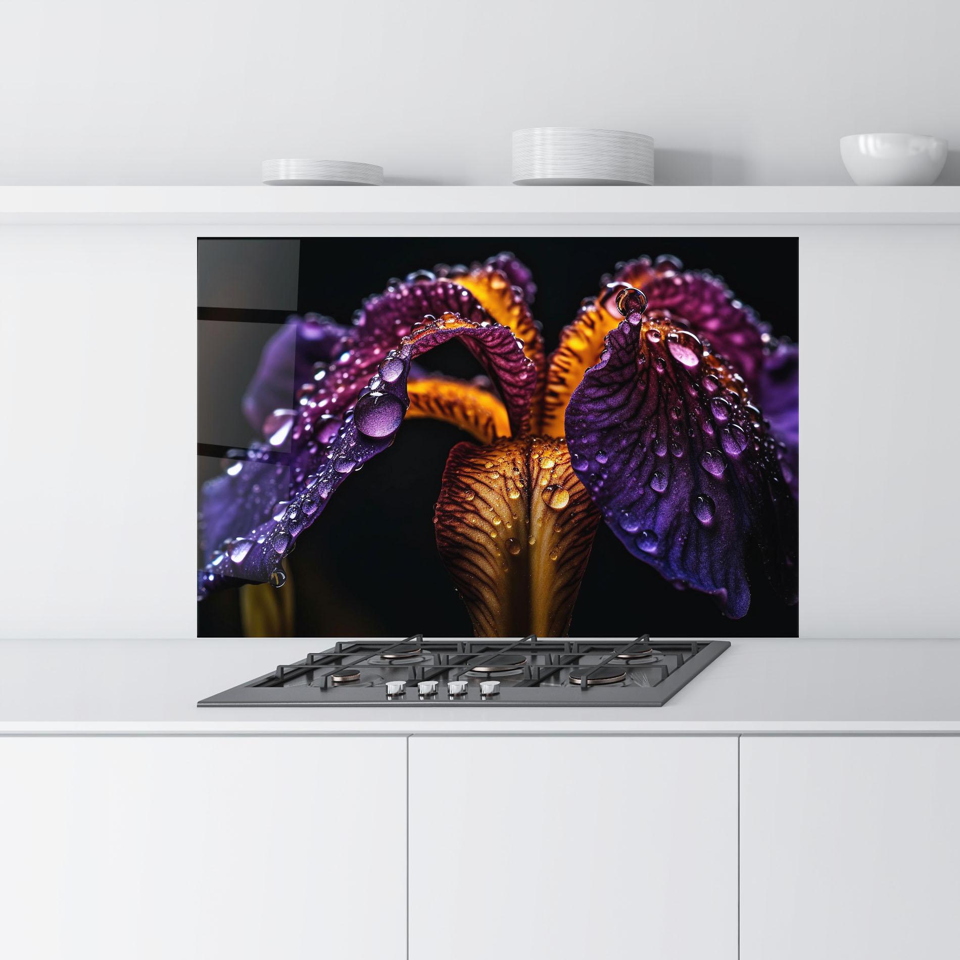 Panou Sticla Bucatarie Dark Iris After Rain mockup 9